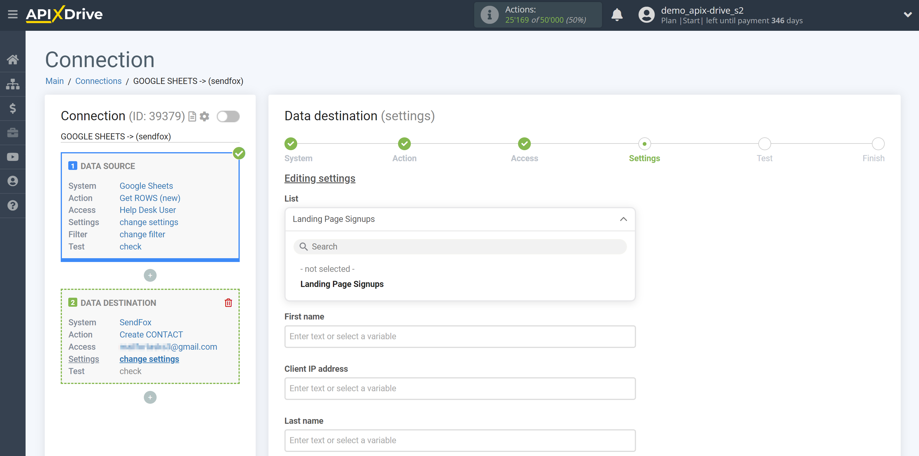 How to Connect SendFox to Apps as Data Destination | List selection