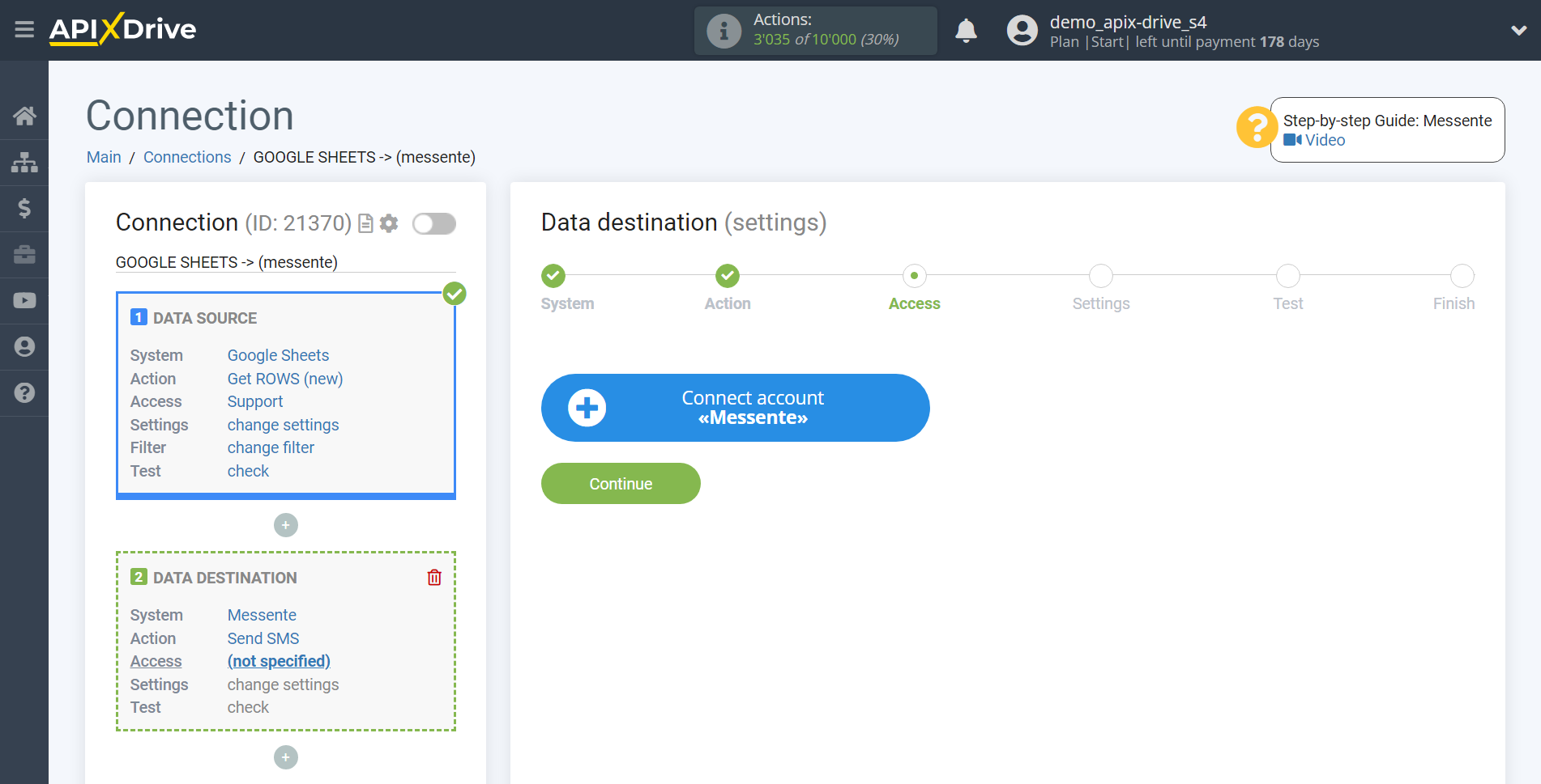 How to Connect Messente as Data Destination | Account connection