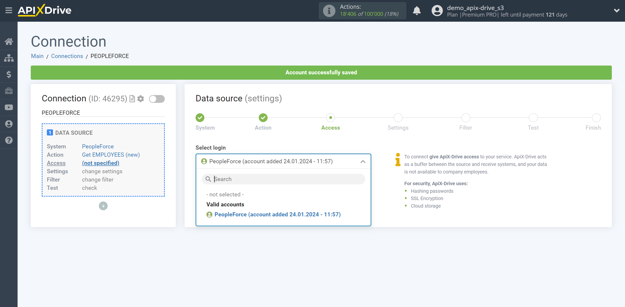 How to Connect PeopleForce as Data Source | Account selection