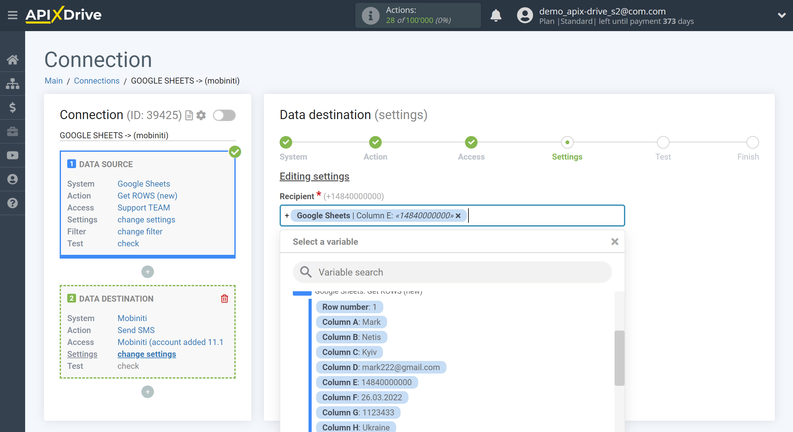 How to Connect Mobiniti  as Data Destination | Assigning fields