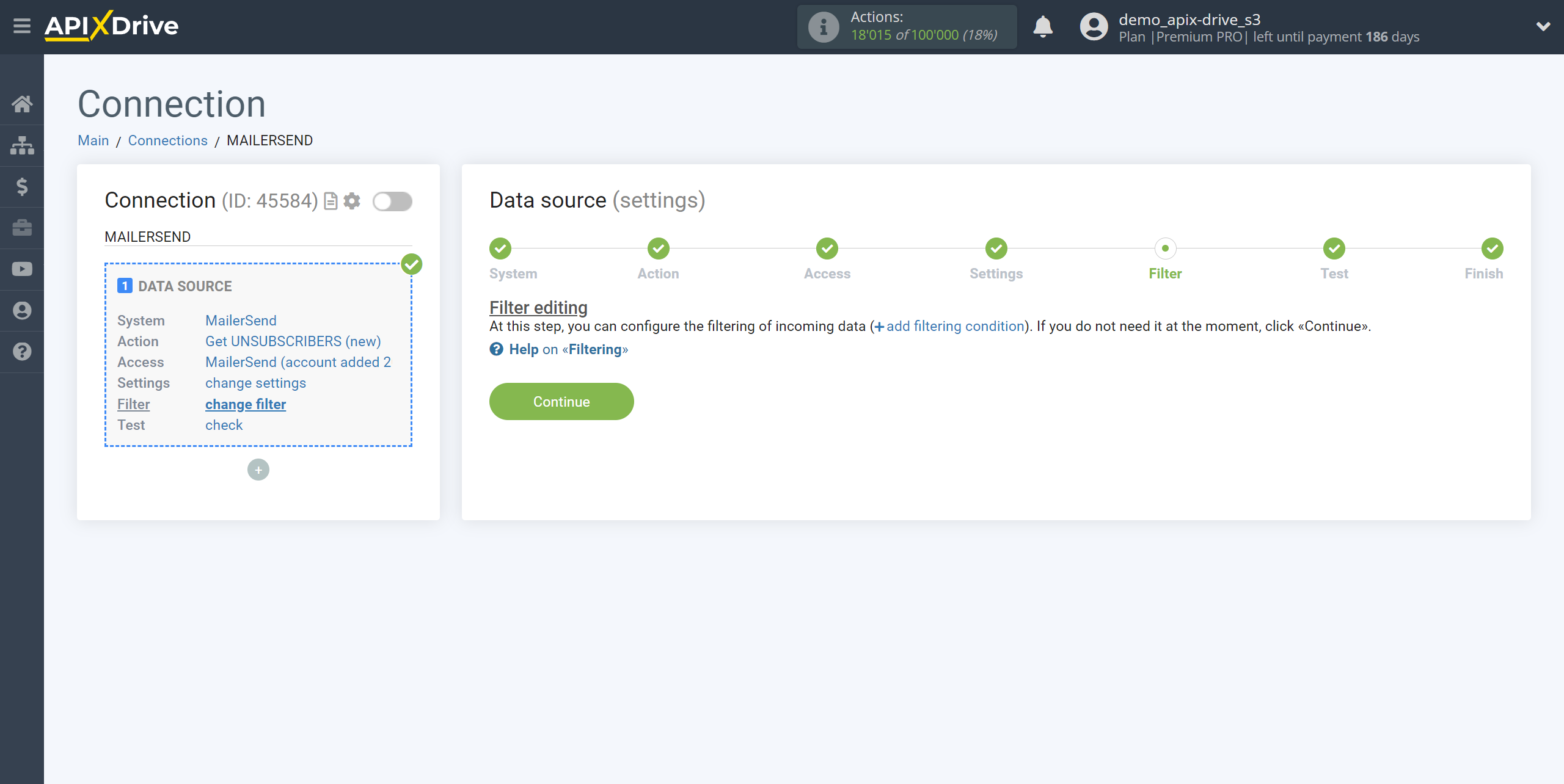 How to Connect Acumbamail as Data Source | Data filter