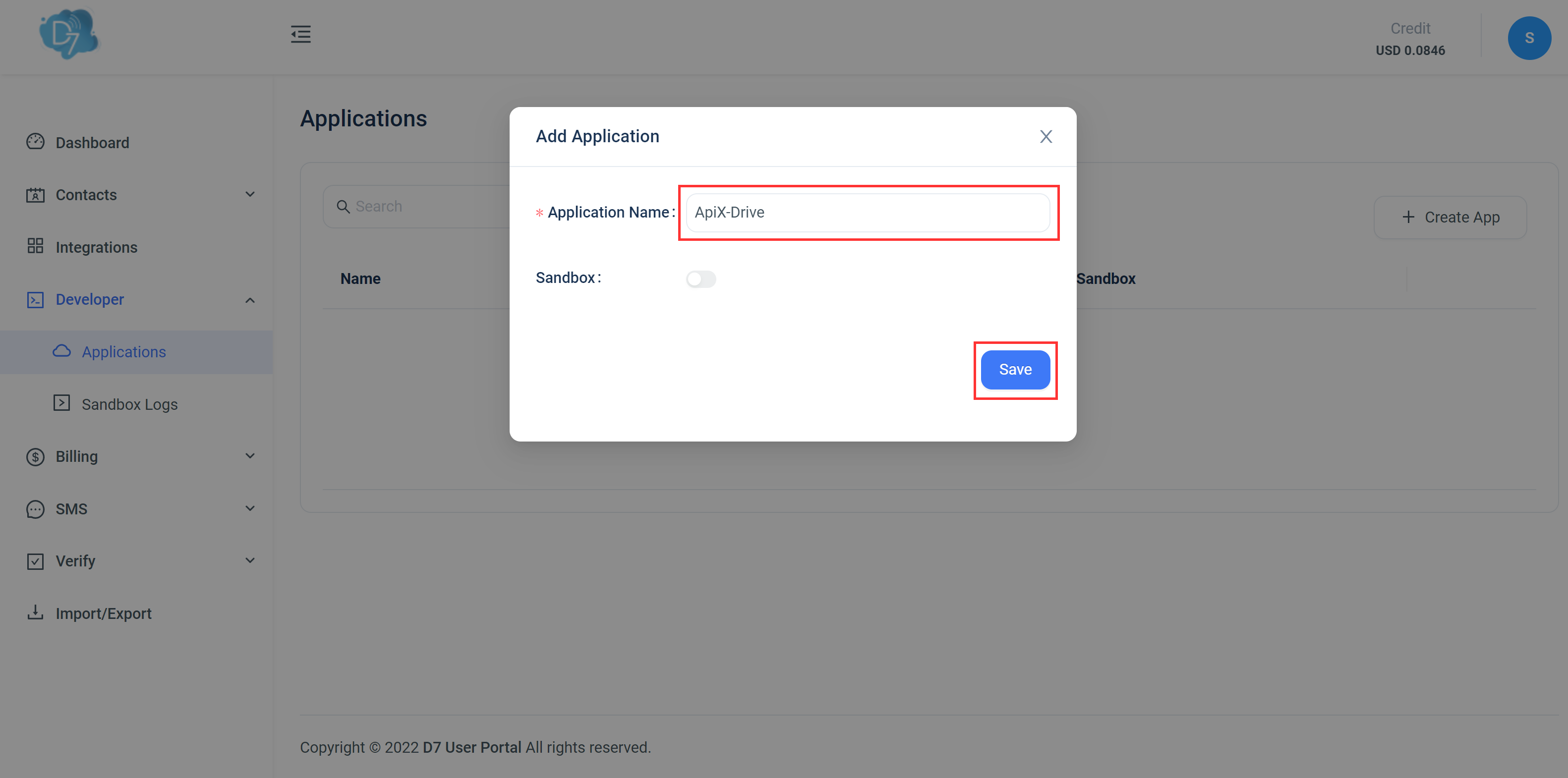 How to Connect D7 SMS as Data Destination | API key access