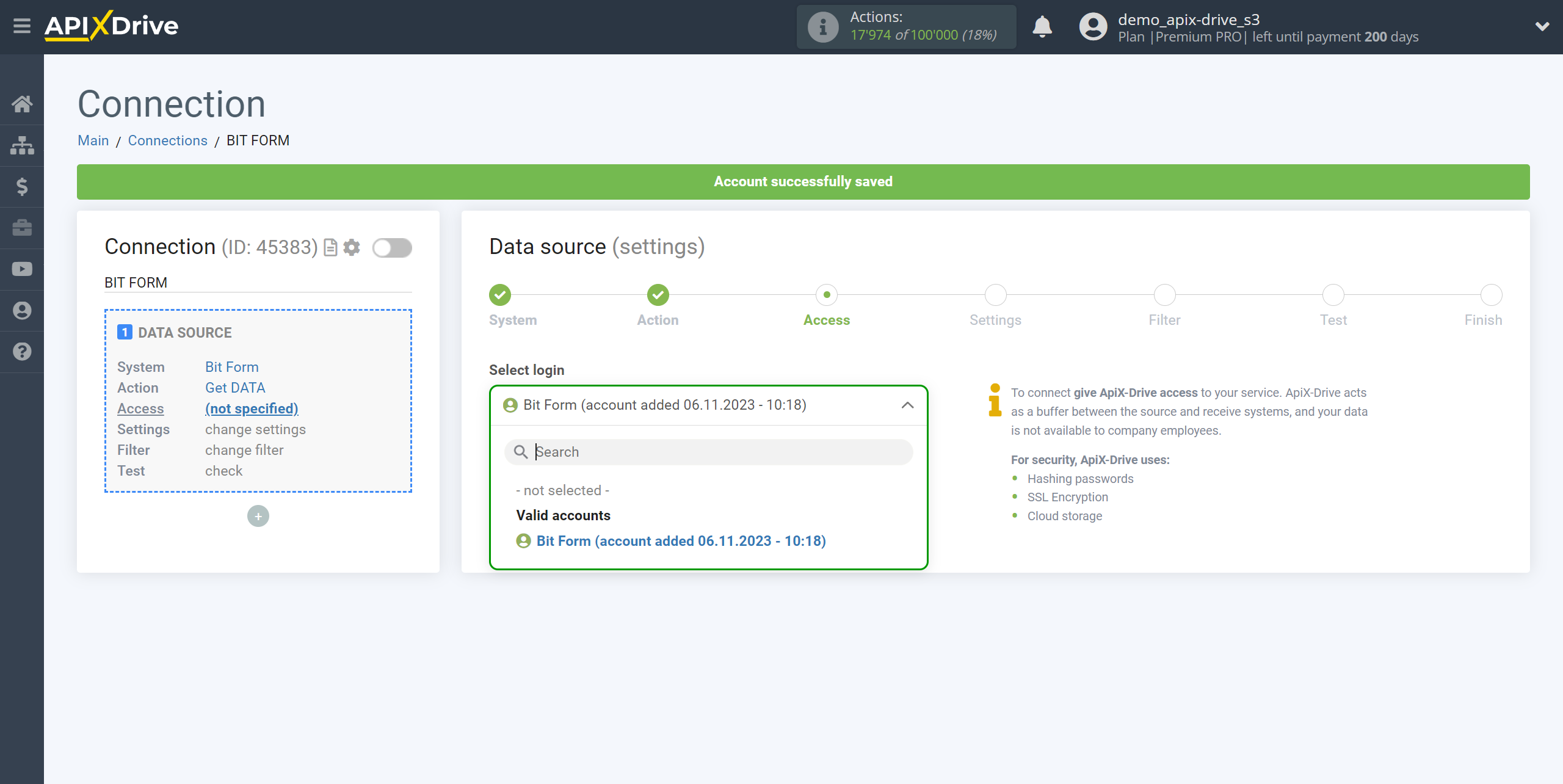 How to Connect Bit Form as Data Source | Account selection