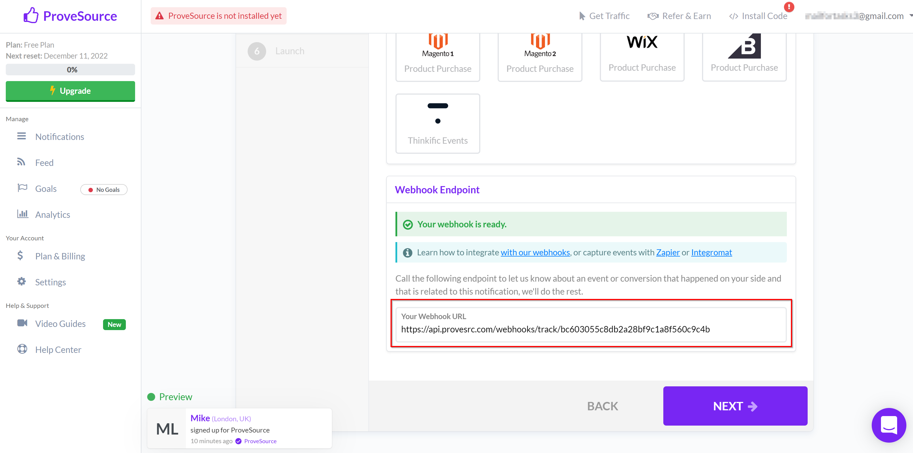 How to Connect ProveSource as Data Destination |&nbsp;Generate URL for sending data