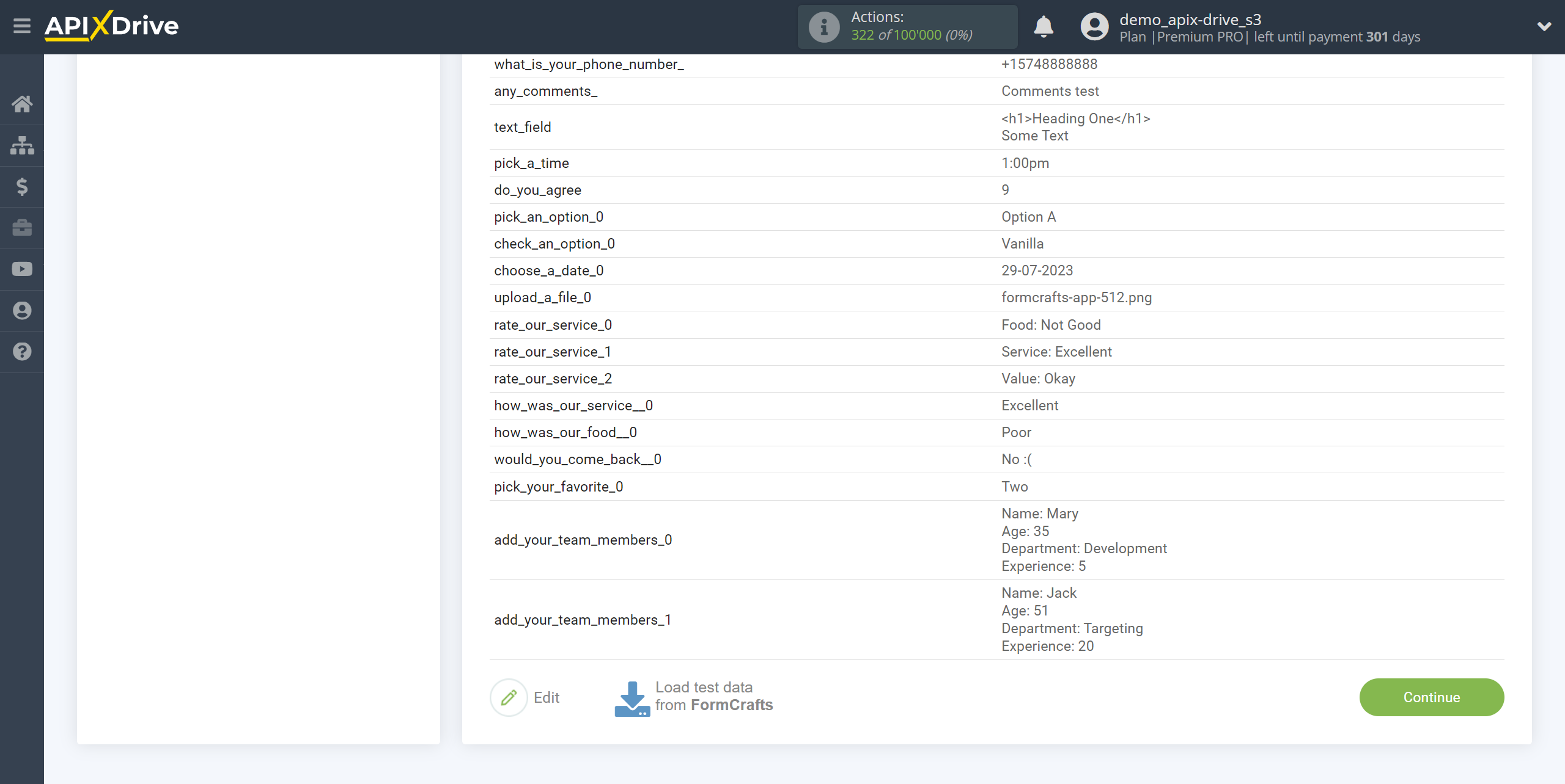 How to Connect FormCrafts as Data Source | Test data