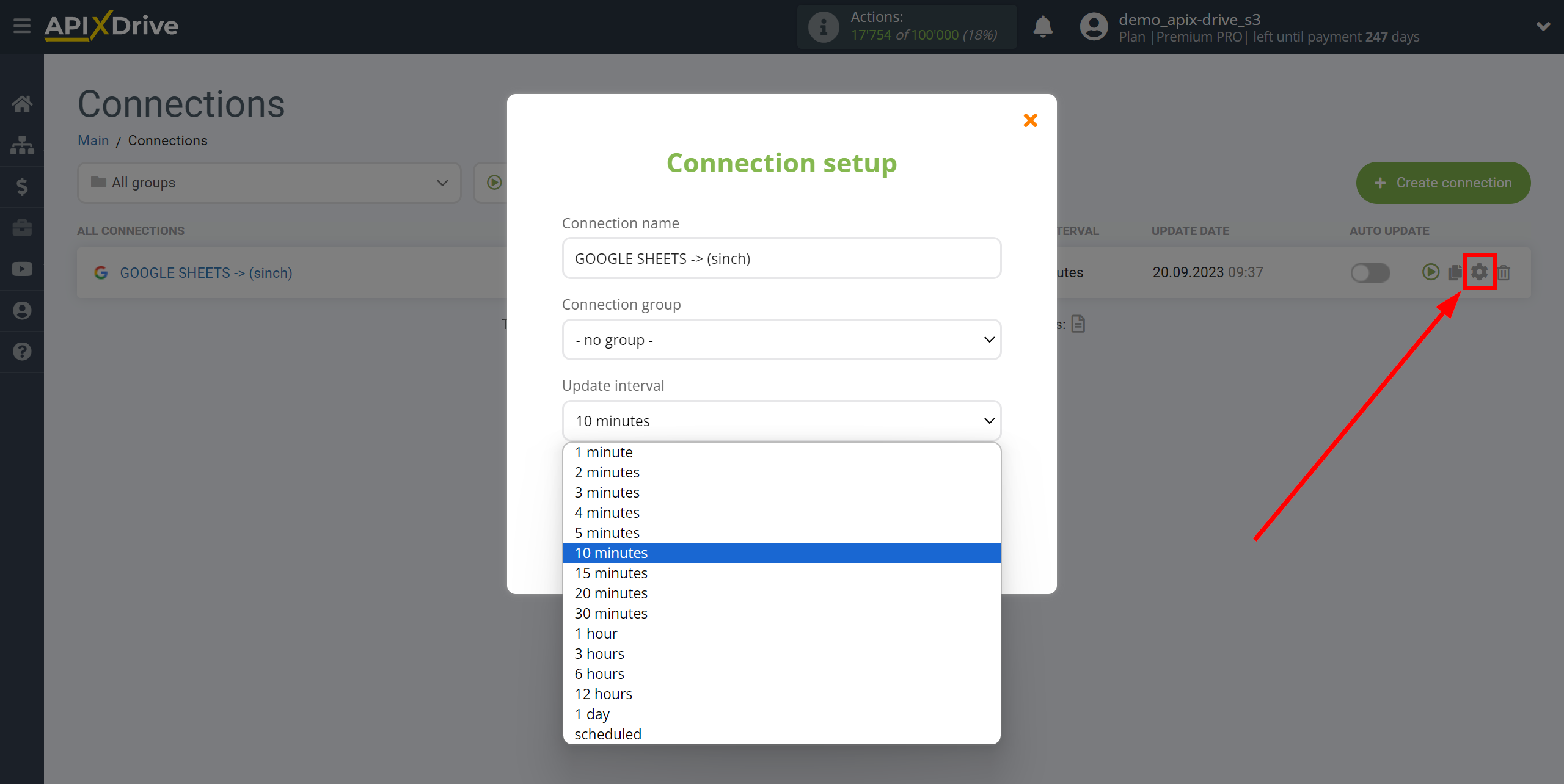 How to Connect Sinch as Data Destination | Update interval