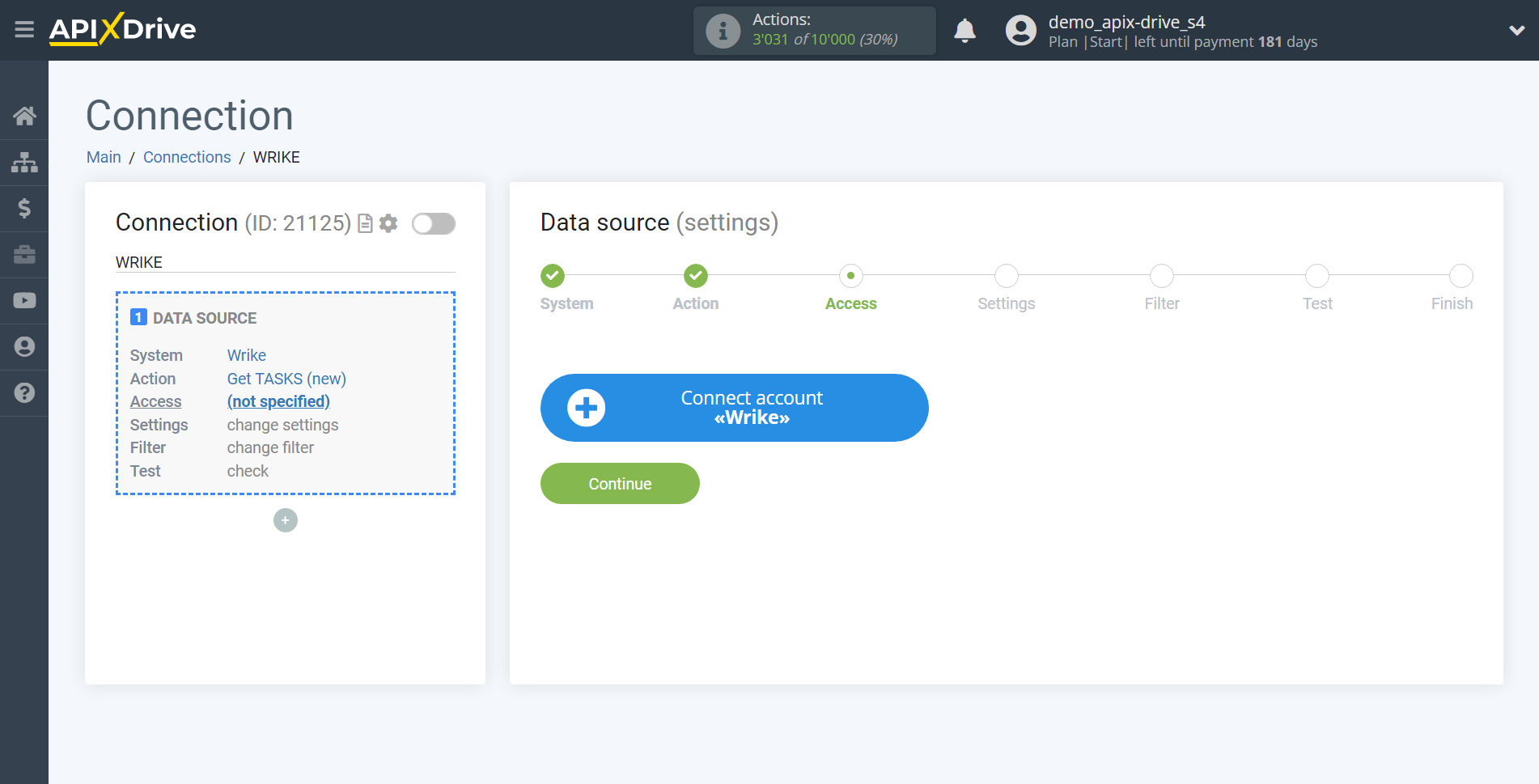 How to Connect Wrike as Data Source | Account connection