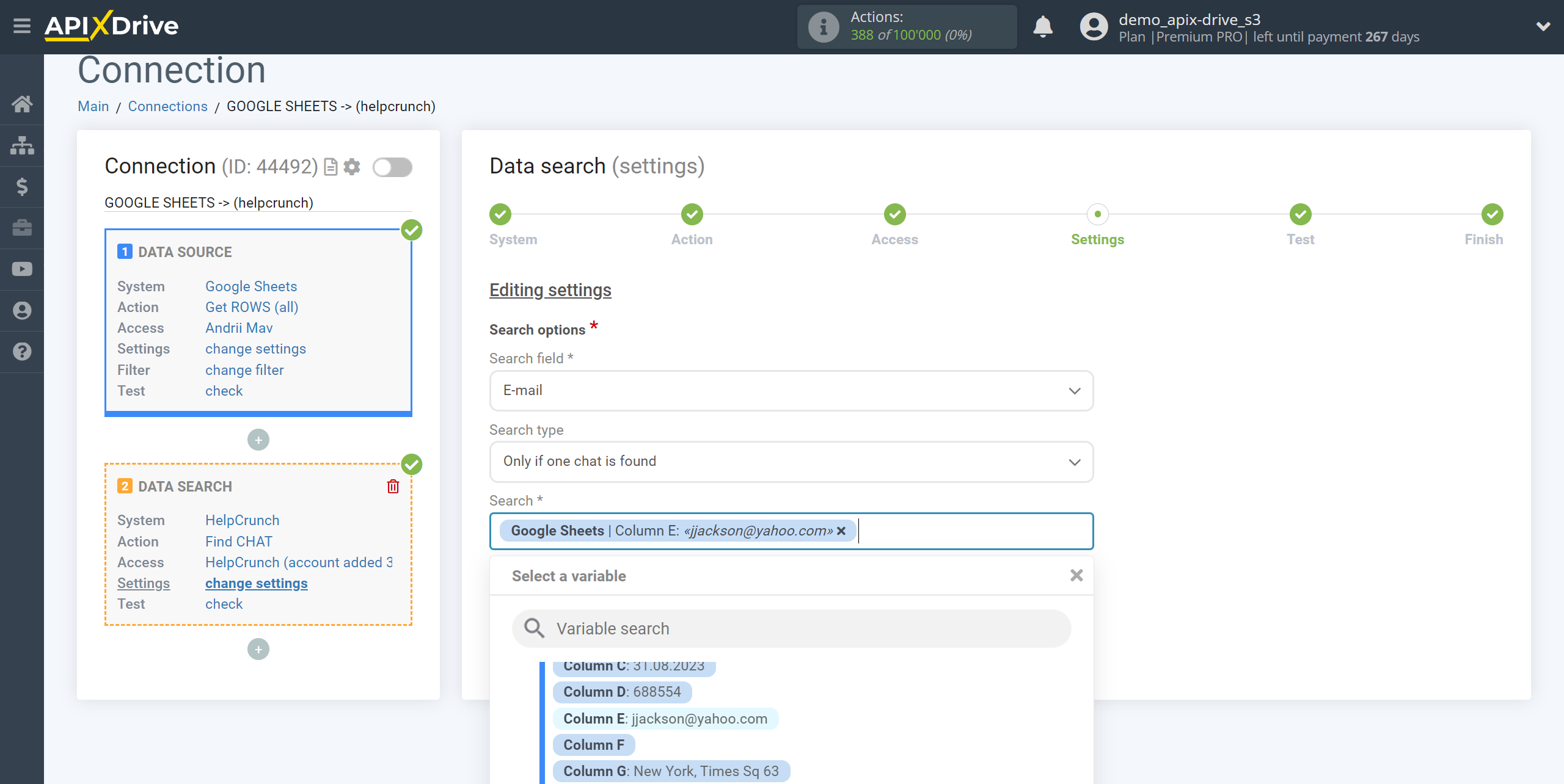 Setting up HelpCrunch Chat Search in Google Sheets | Assigning fields