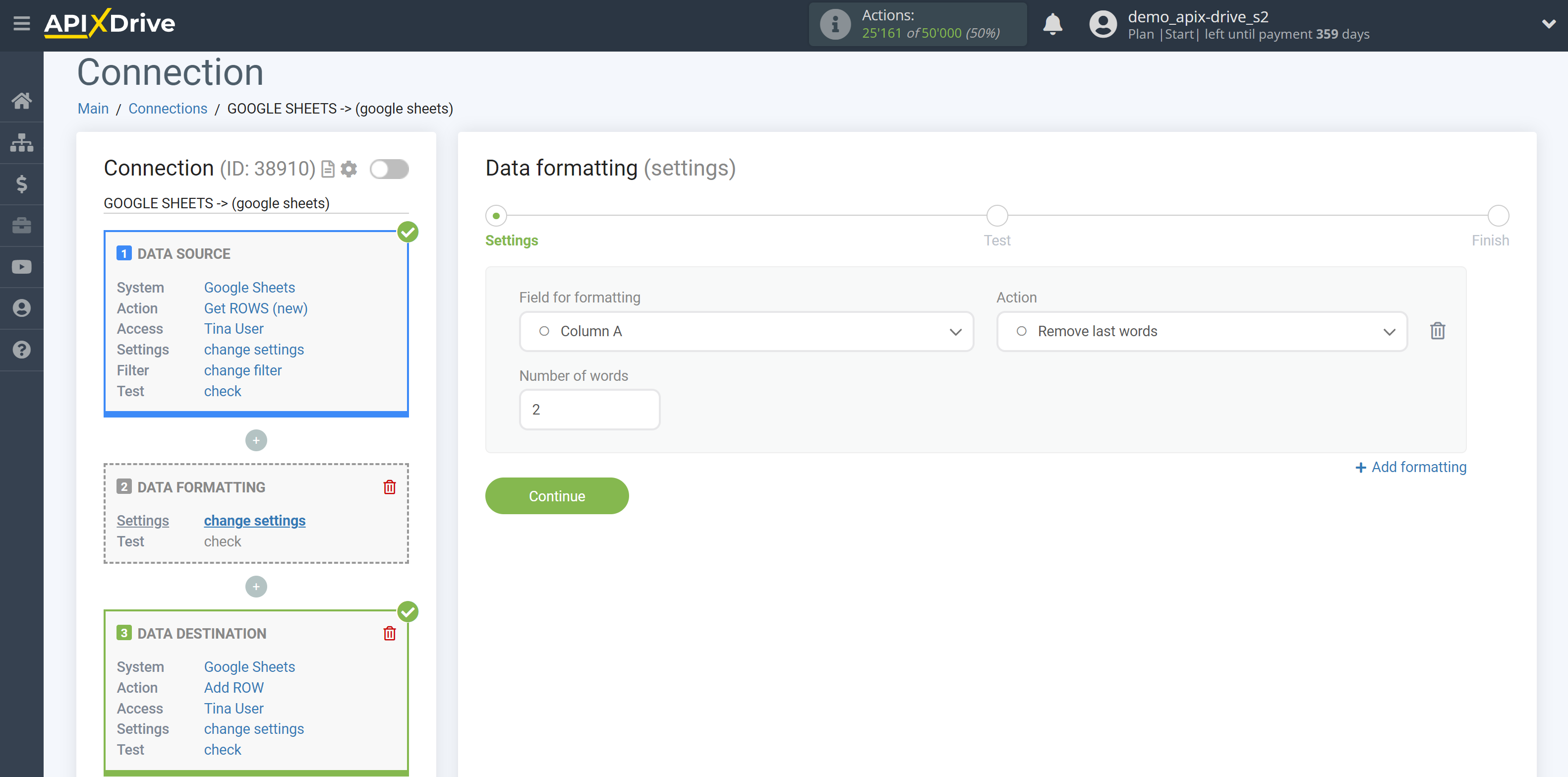 How to setup Data Formatting | Selecting the function&nbsp;Remove last words