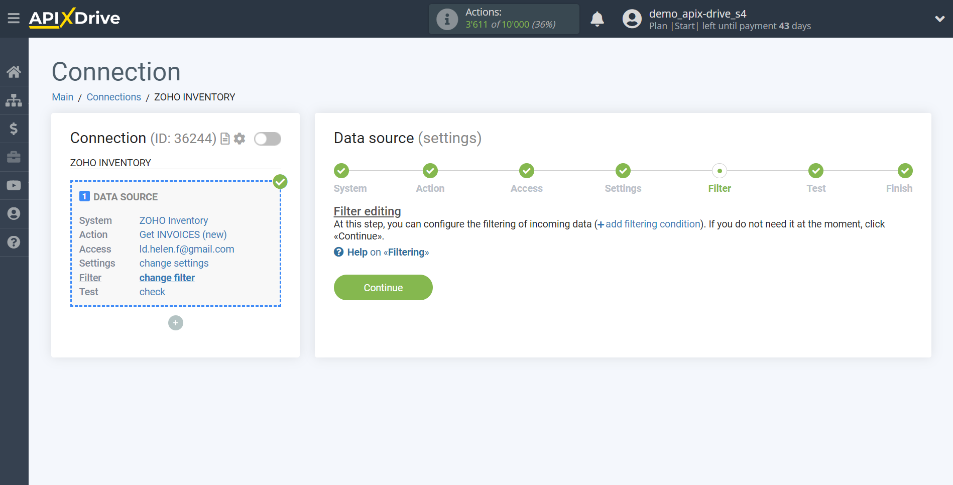 How to Connect Zoho Inventory as Data Source | Data Filter