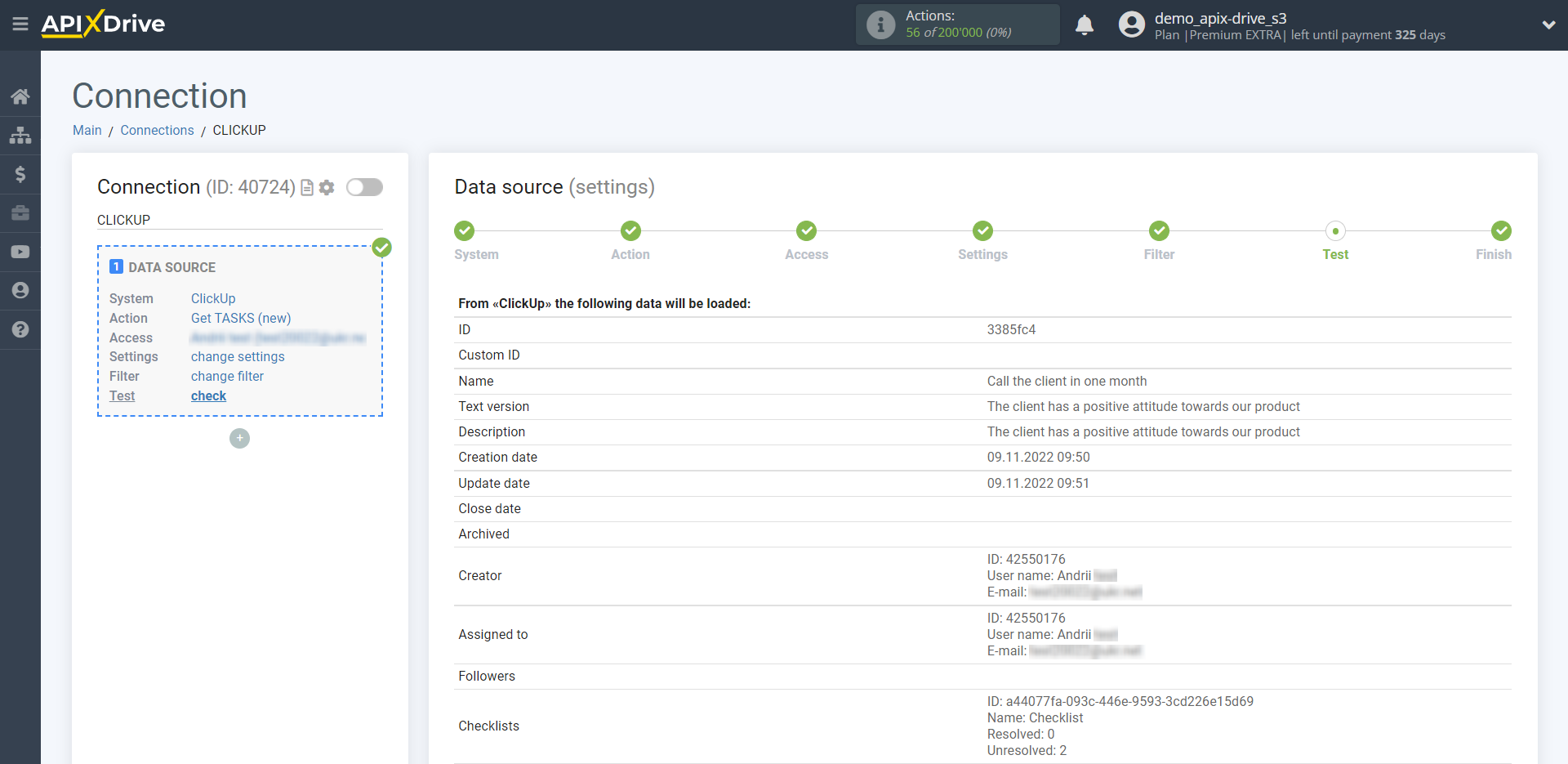 How to Connect ClickUp as Data Source | Test data