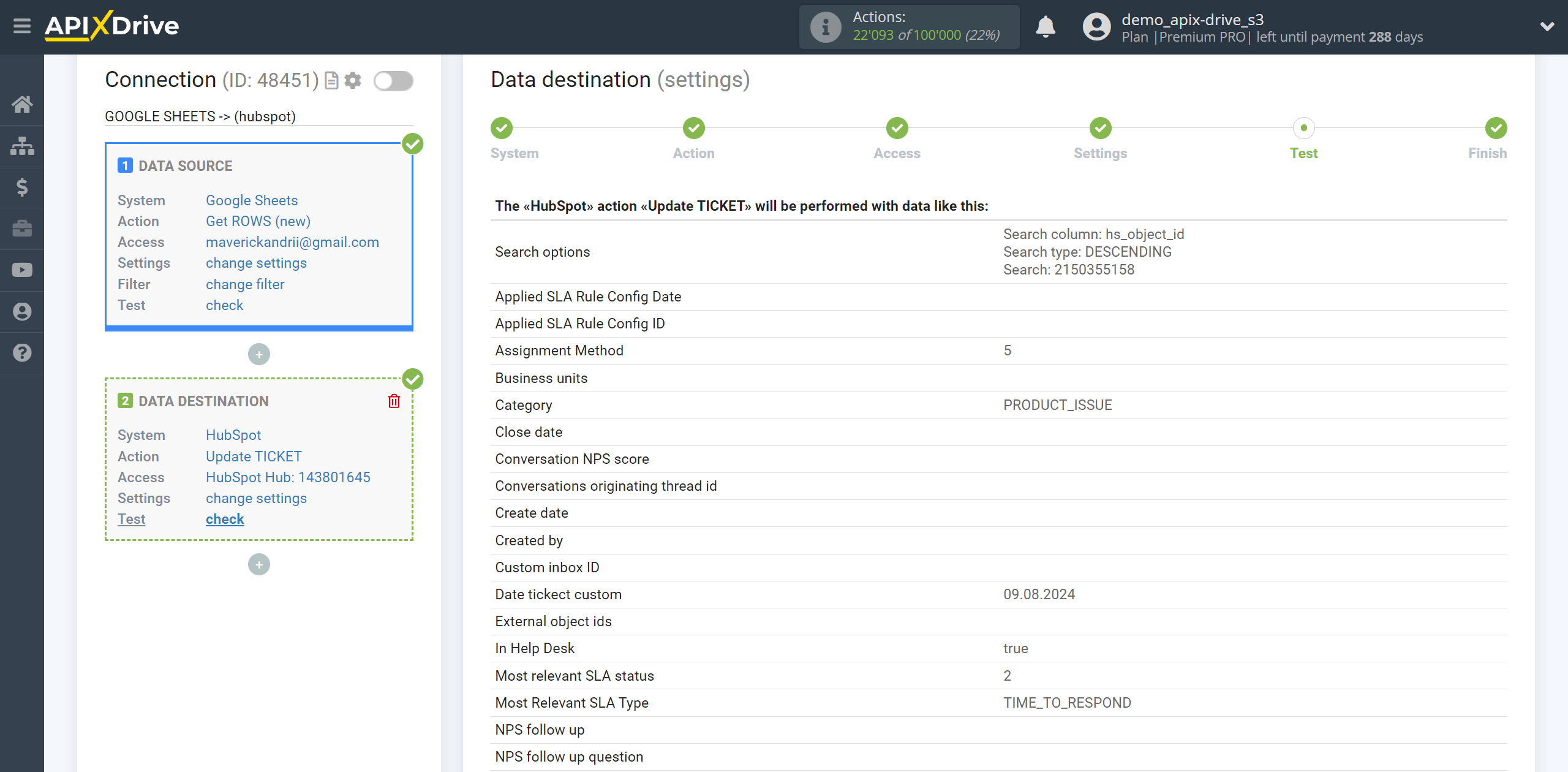 How to setup HubSpot Update Ticket / Create Ticket | Test data