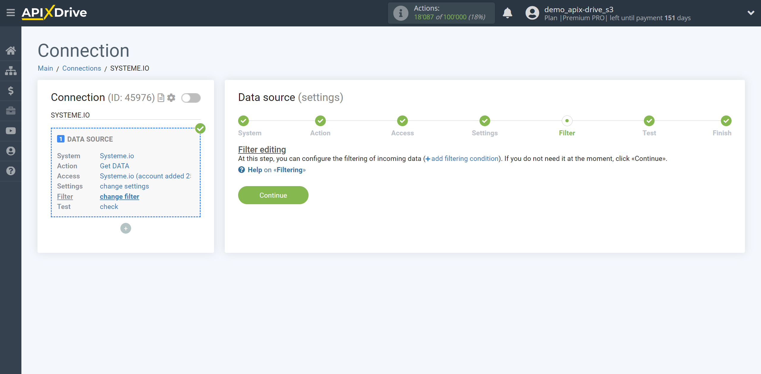 How to Connect Systeme.io as Data Source | Data Filter