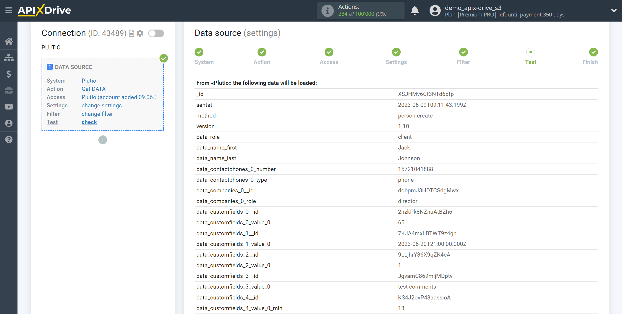 How to Connect Plutio as Data Source | Test data