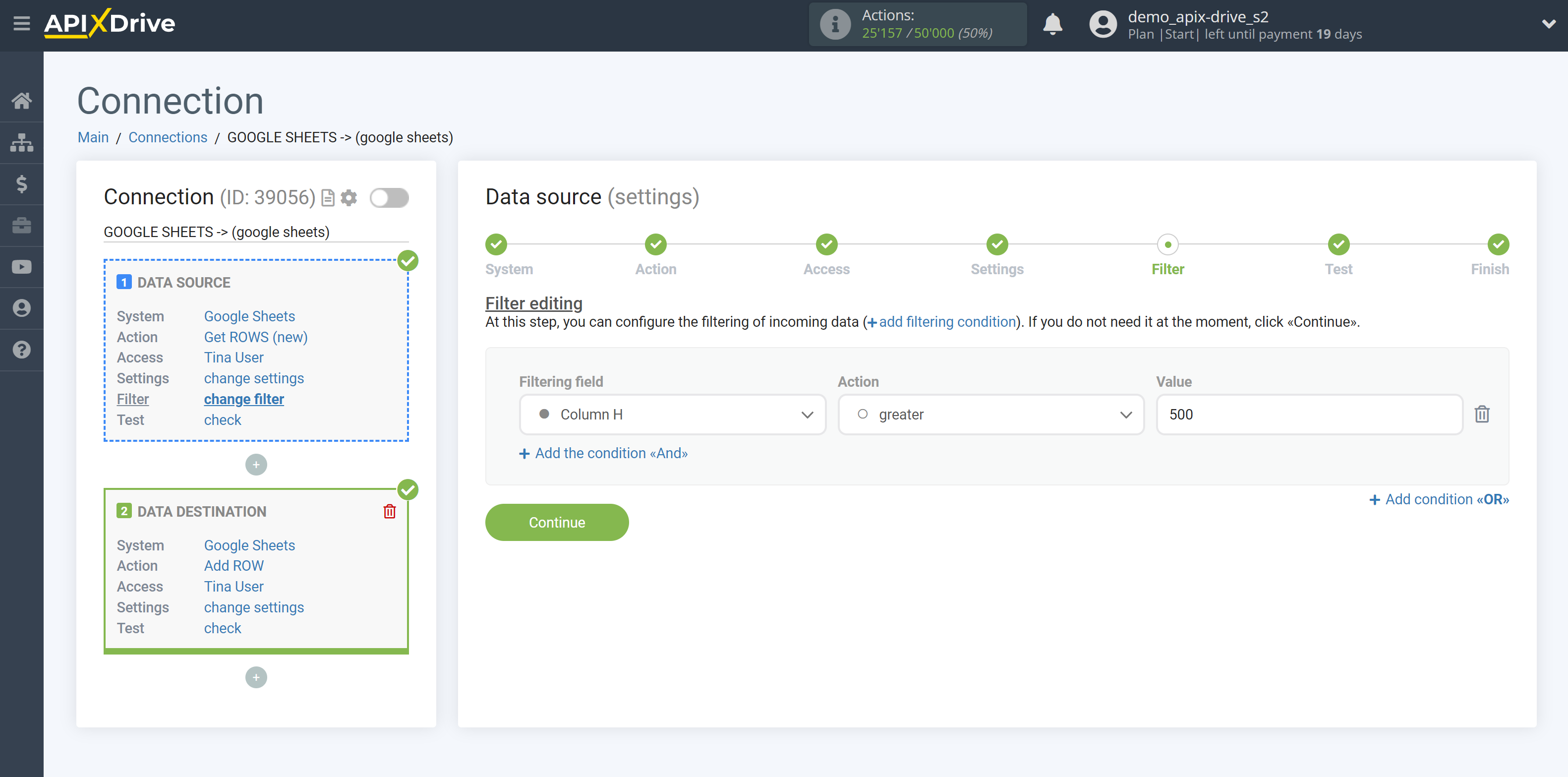 Data Filter | Example action "greater"