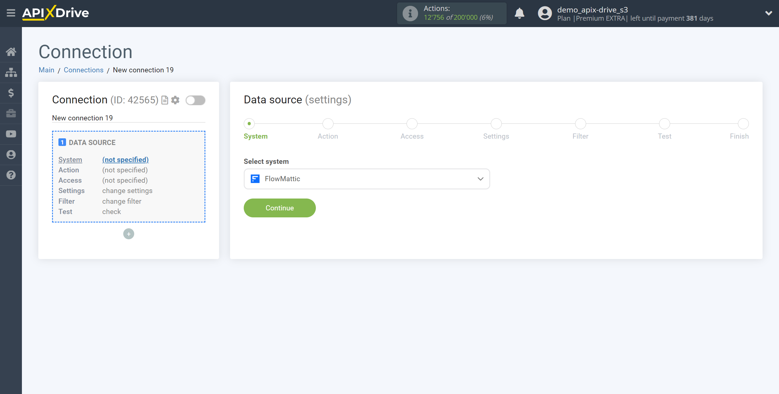 How to Connect FlowMattic as Data Source | System selection