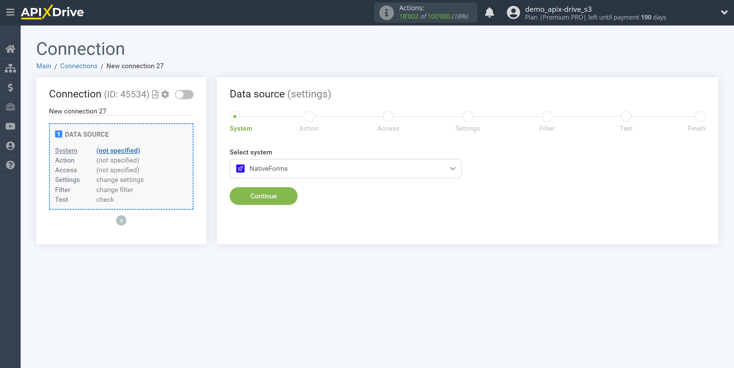 How to Connect NativeForms as Data Source | System selection