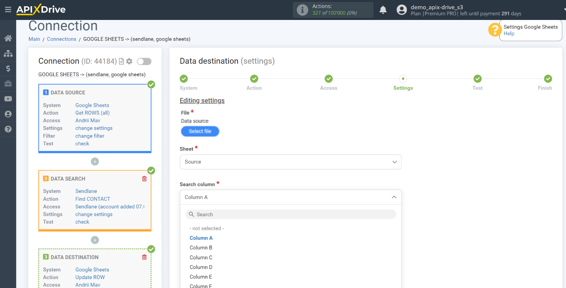 Setting up Sendlane Contact Search in Google Sheets | Assigning fields