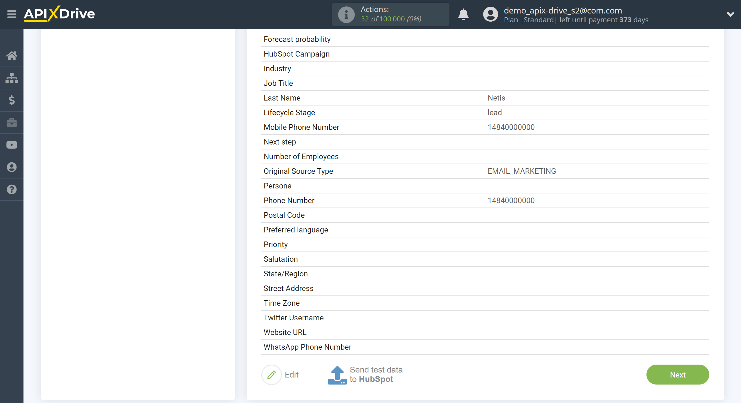 How to Connect HubSpot as Data Destination | Test data