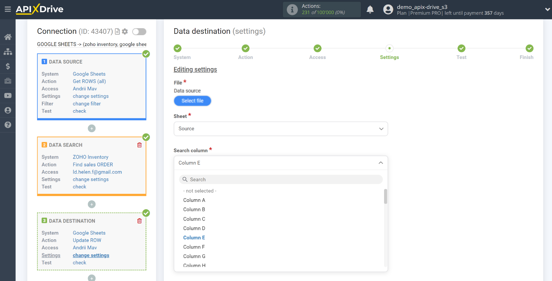 Setting up Zoho Inventory Sales Order Search in Google Sheets | Assigning fields