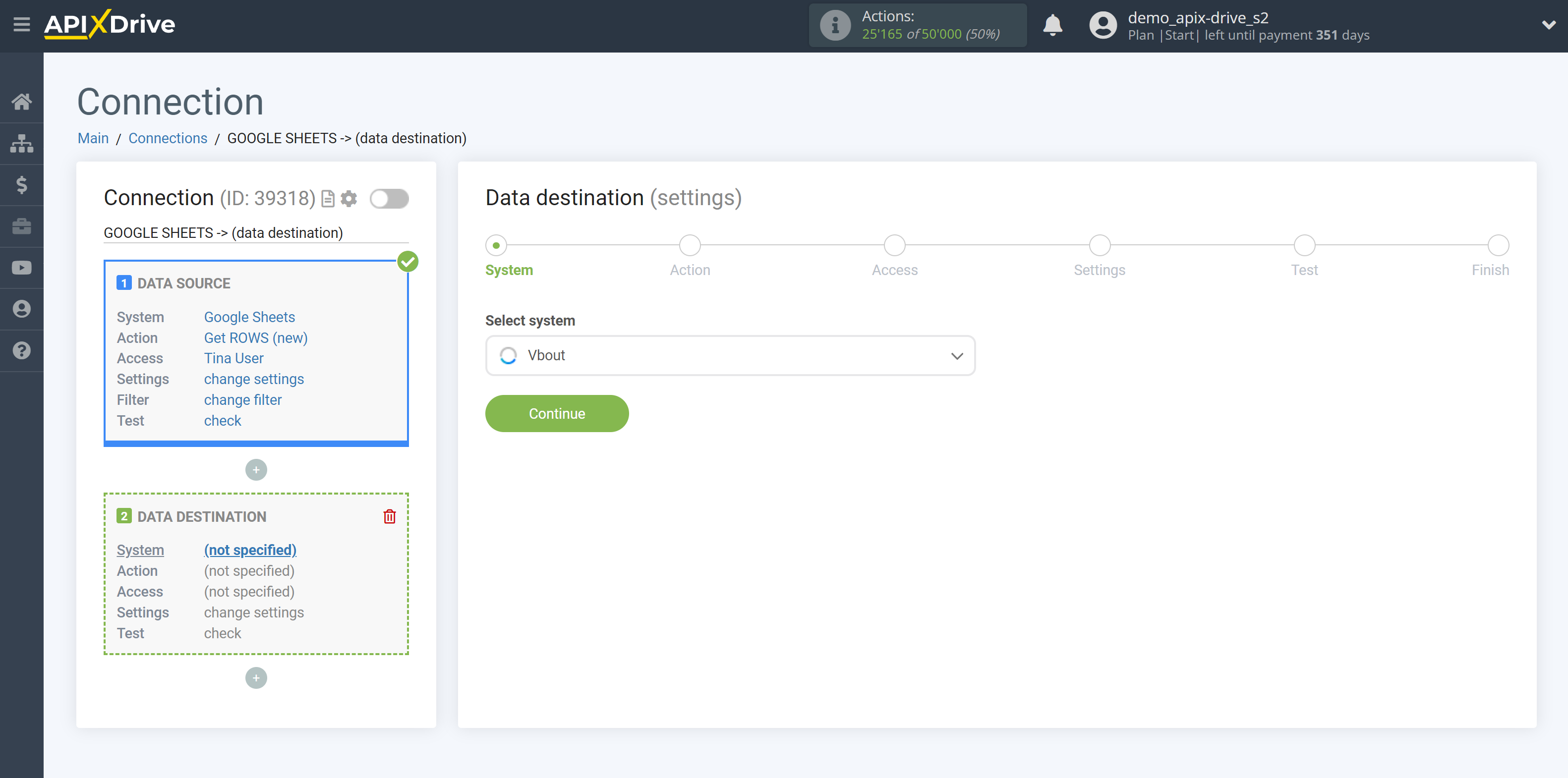 How to Connect Vbout as Data Destination | System selection