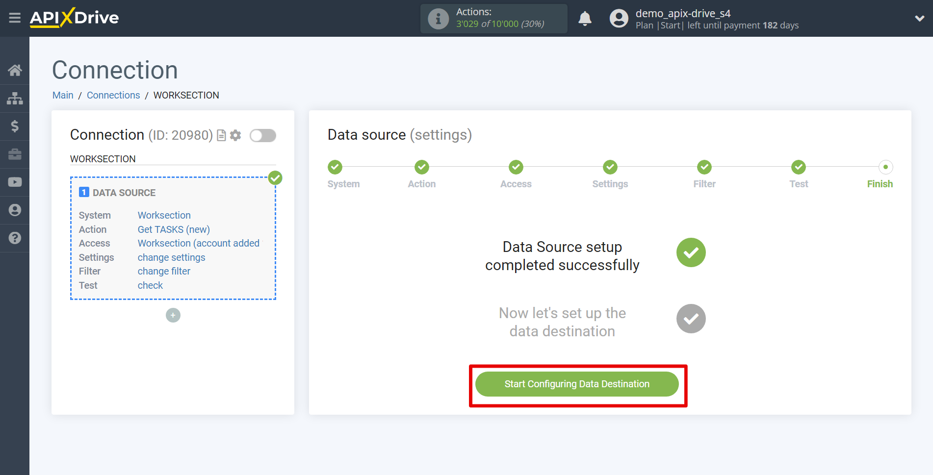 How to Connect Worksection as Data Source | Setup Data Destination system