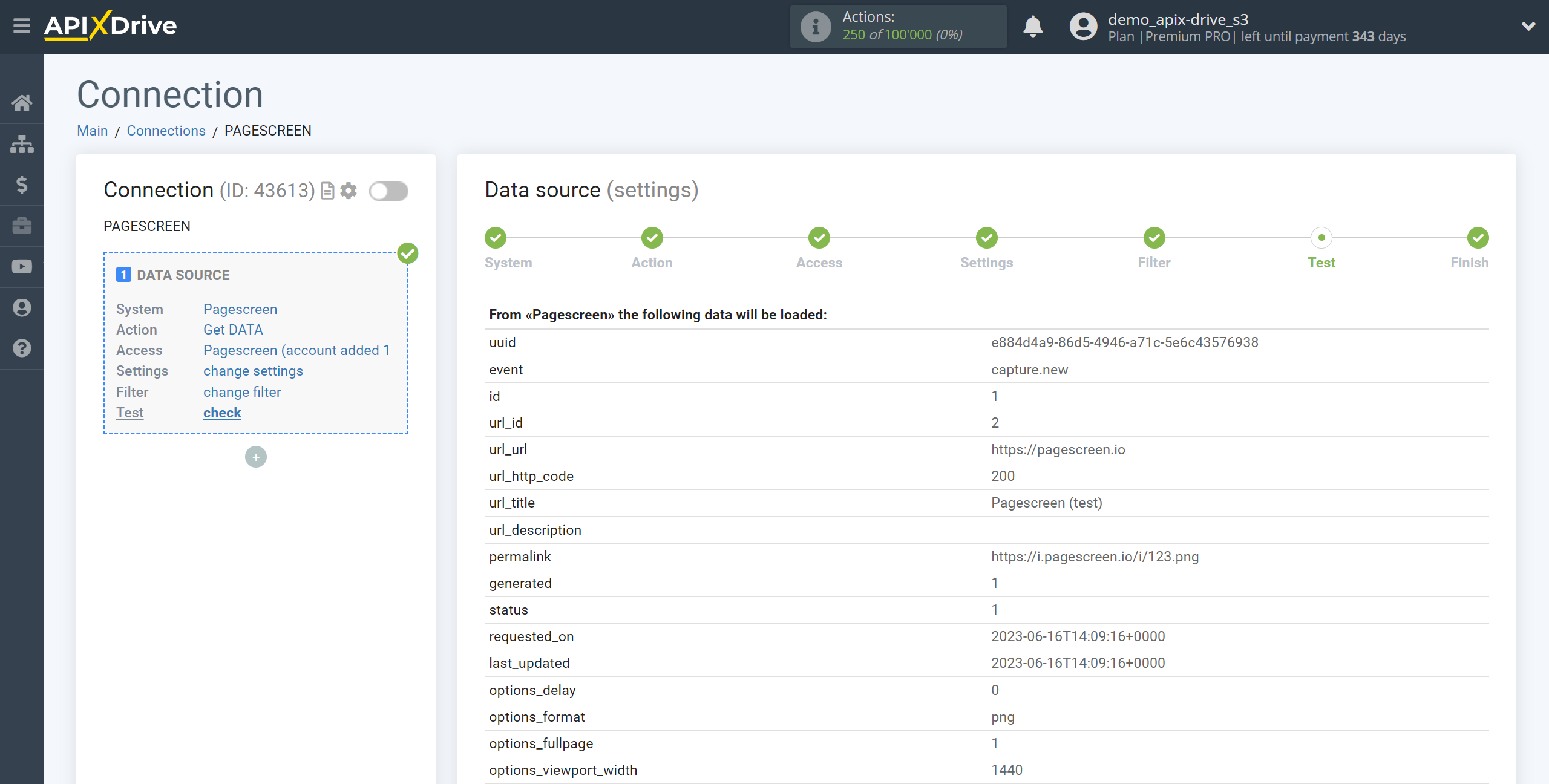 How to Connect Pagescreen as Data Source | Test data