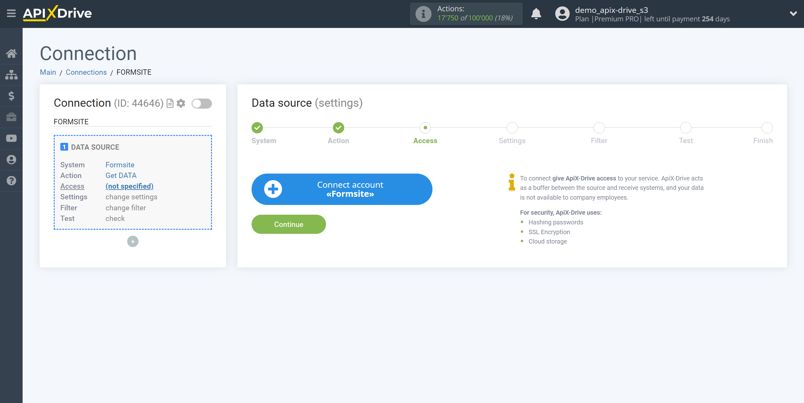 How to Connect Formsite as Data Source | Account connection