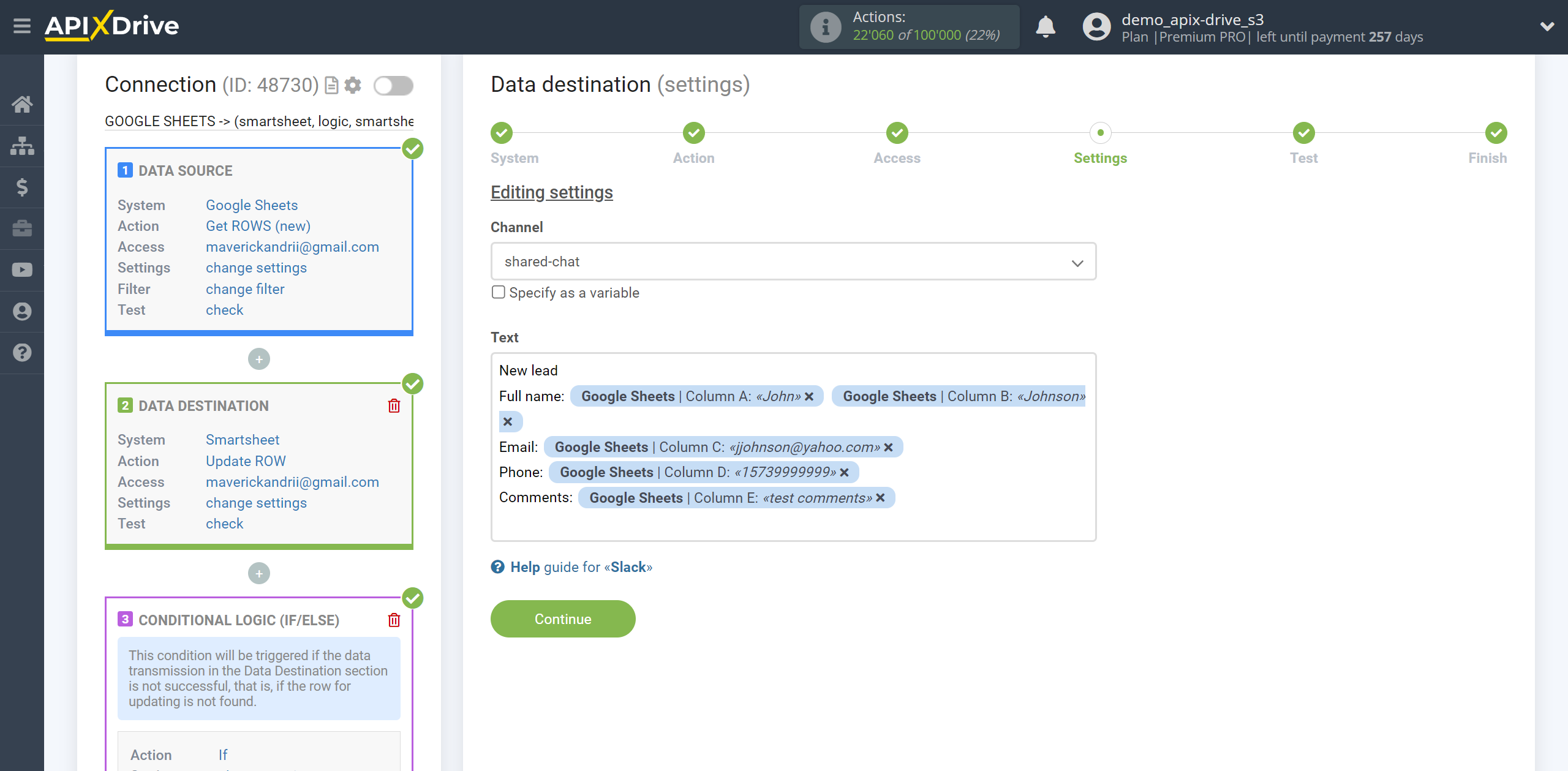 How to setup Smartsheet Update Row / Add Row | Formation of a message