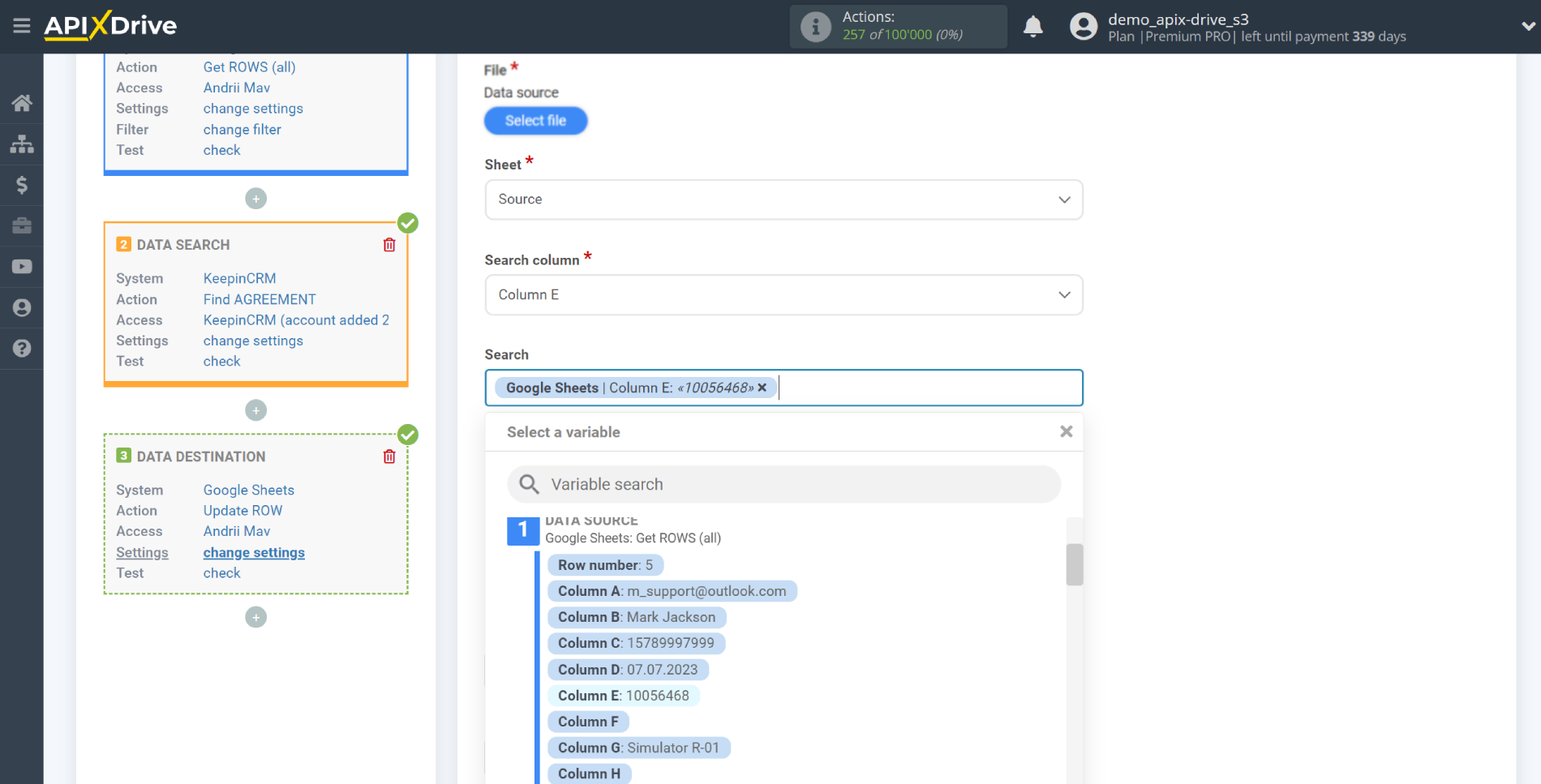 Setting up KeepinCRM Agreement Search in Google Sheets | Assigning fields