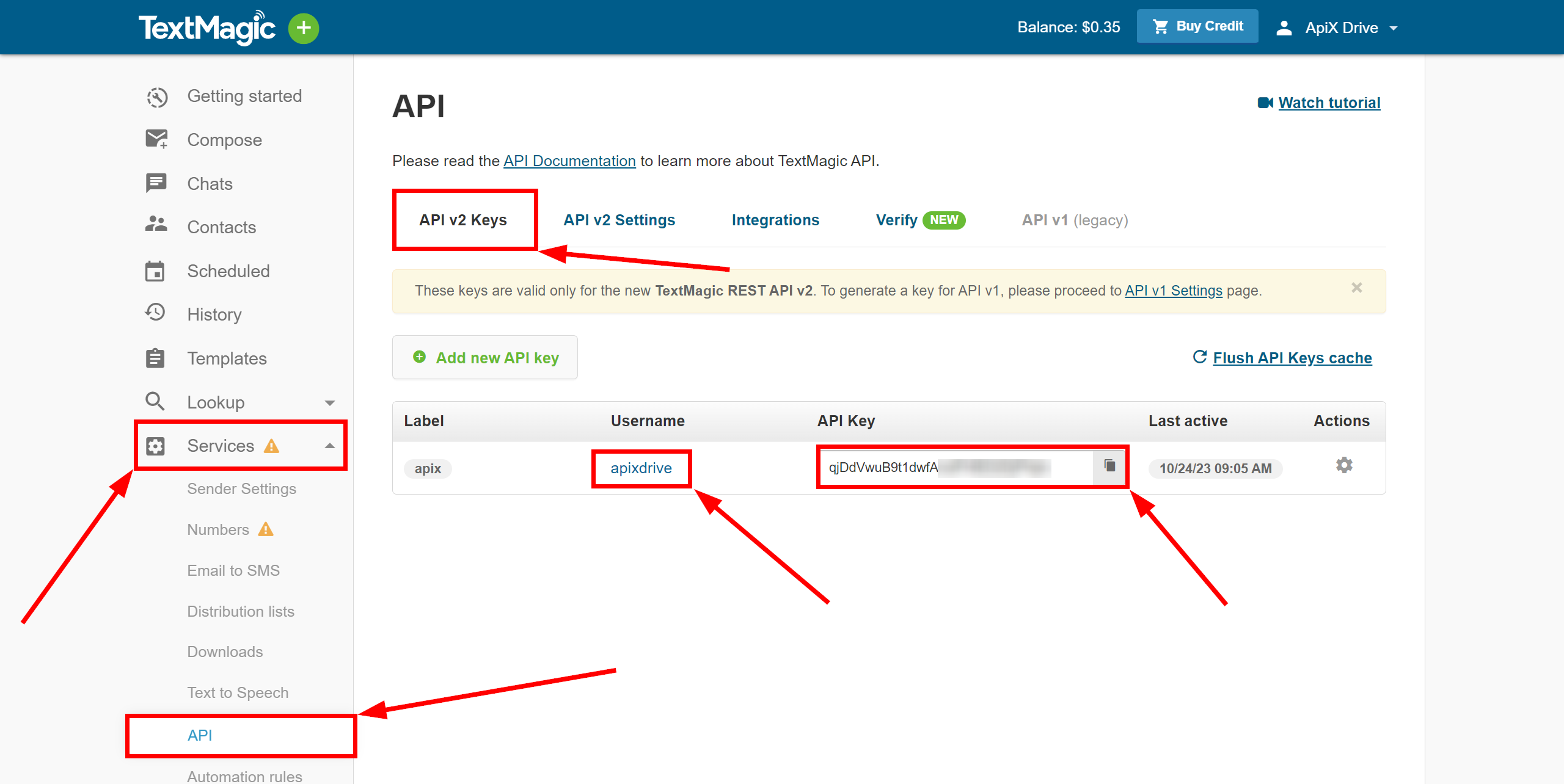 How to Connect TextMagic as Data Destination | API location