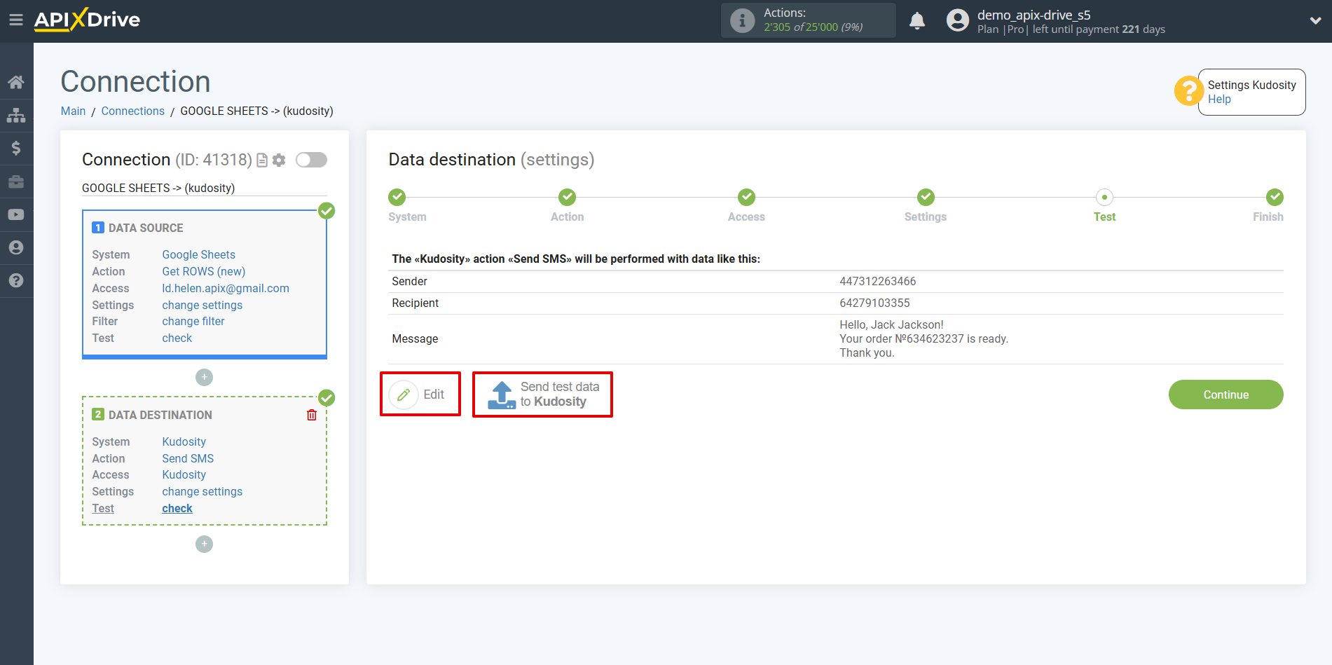 How to Connect Kudosity as Data Destination | Test data