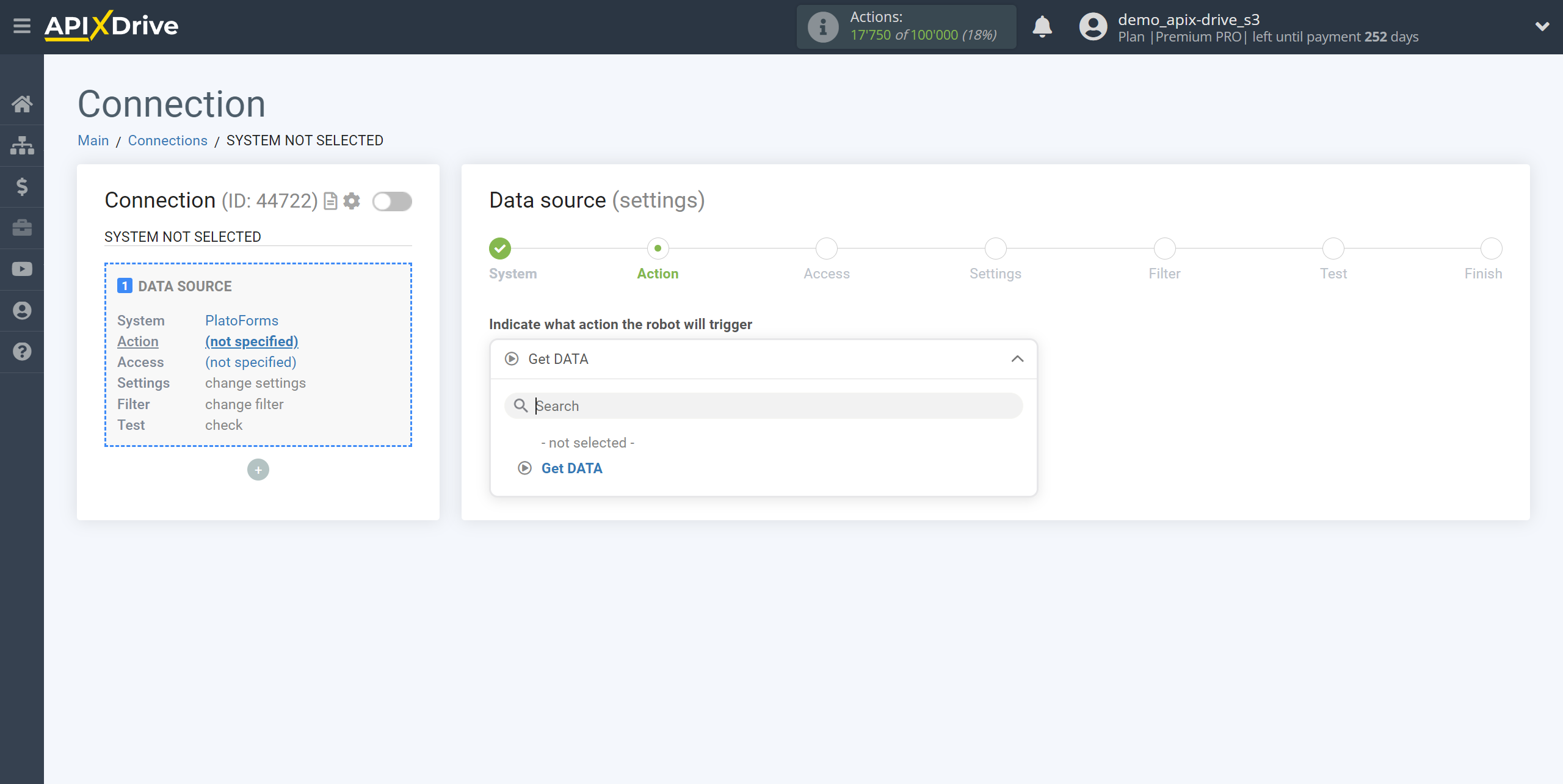 How to Connect PlatoForms as Data Source | Action selection