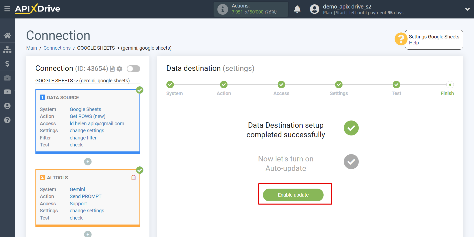 Setting up Gemini in Google Sheets | Completing setup