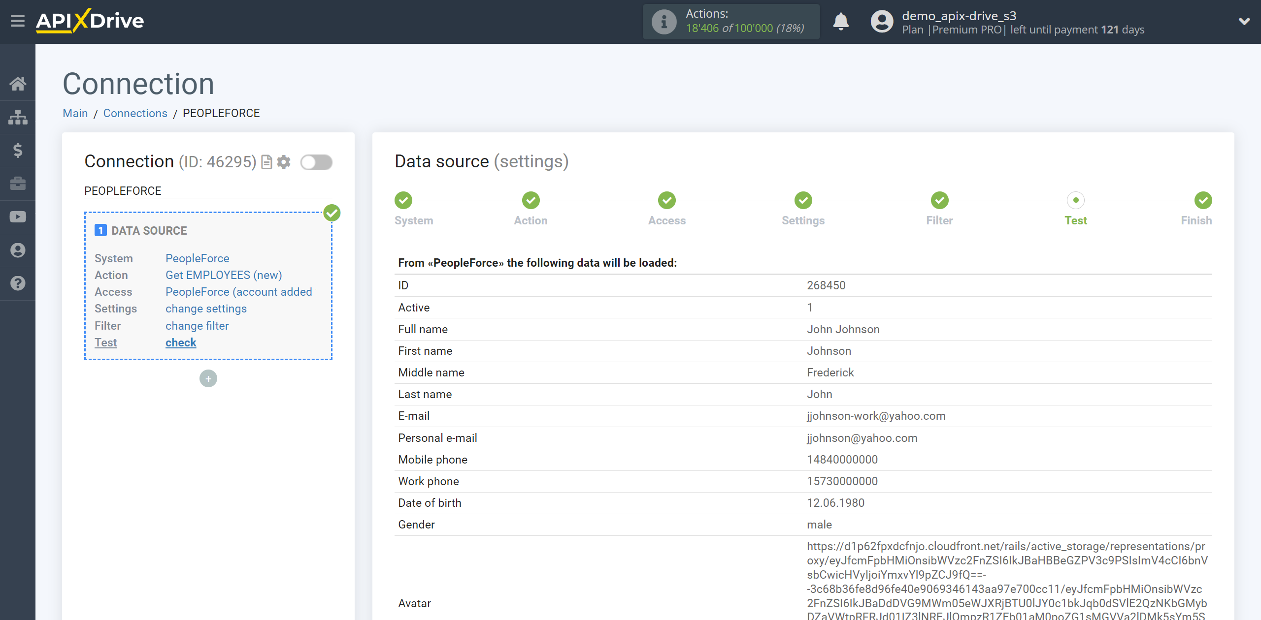 How to Connect PeopleForce as Data Source | Test data