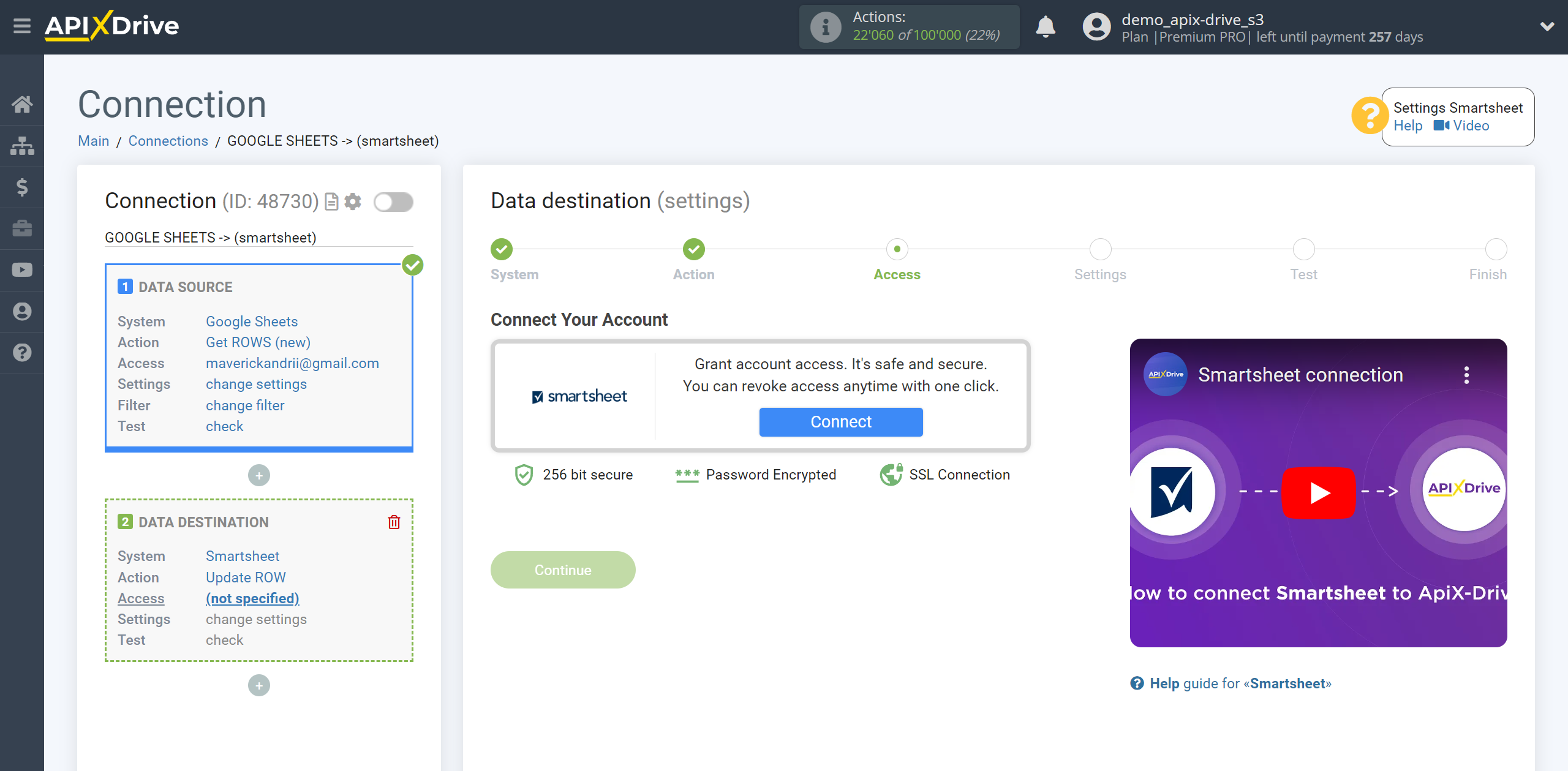 How to setup Smartsheet Update Row / Add Row | Account connection