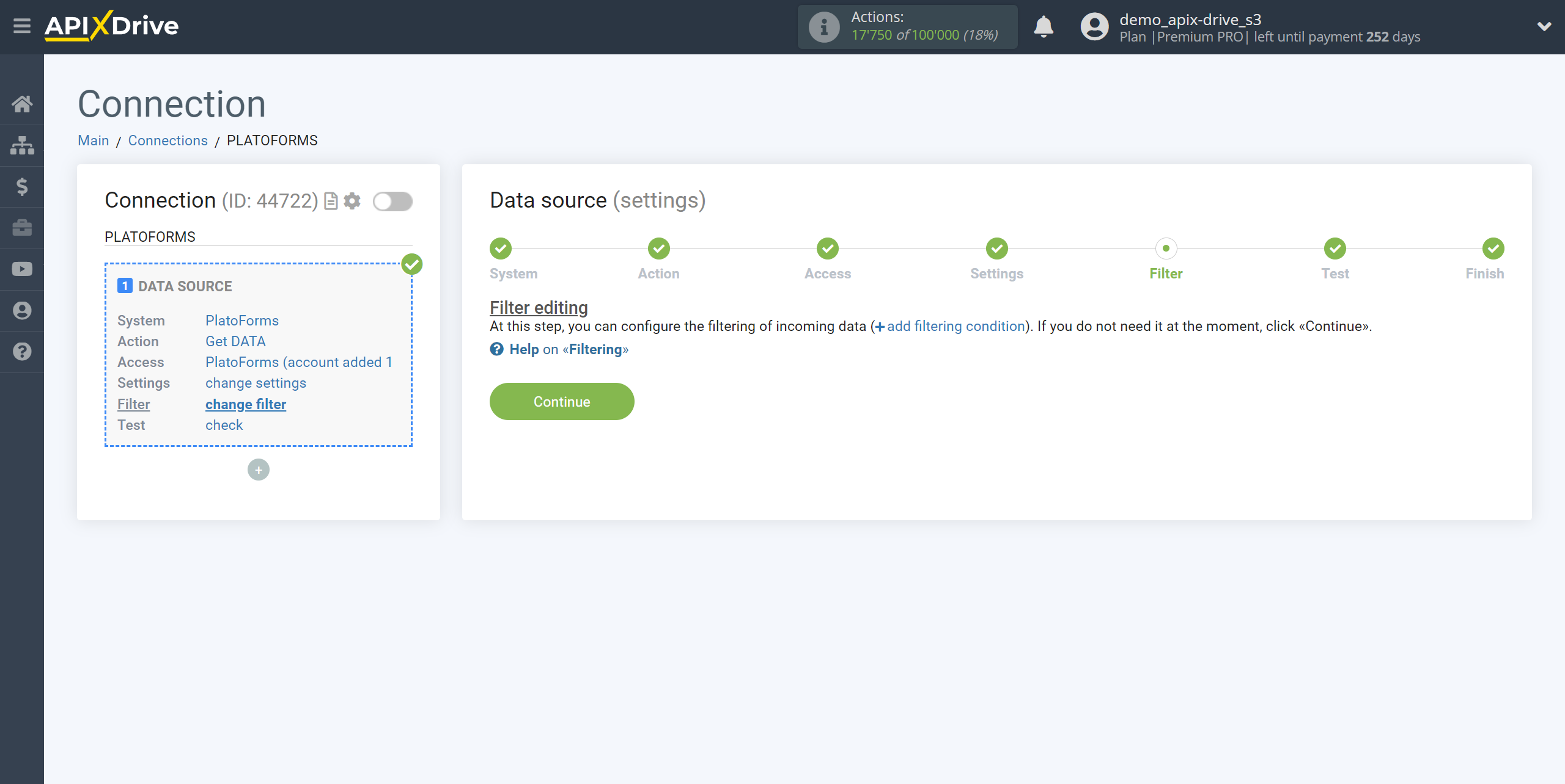 How to Connect PlatoForms as Data Source | Data Filter