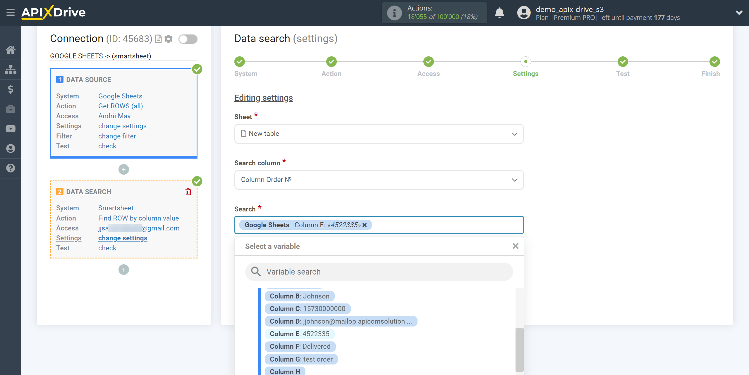 Setting Smartsheet Rows Search in Google Sheets | Assigning fields