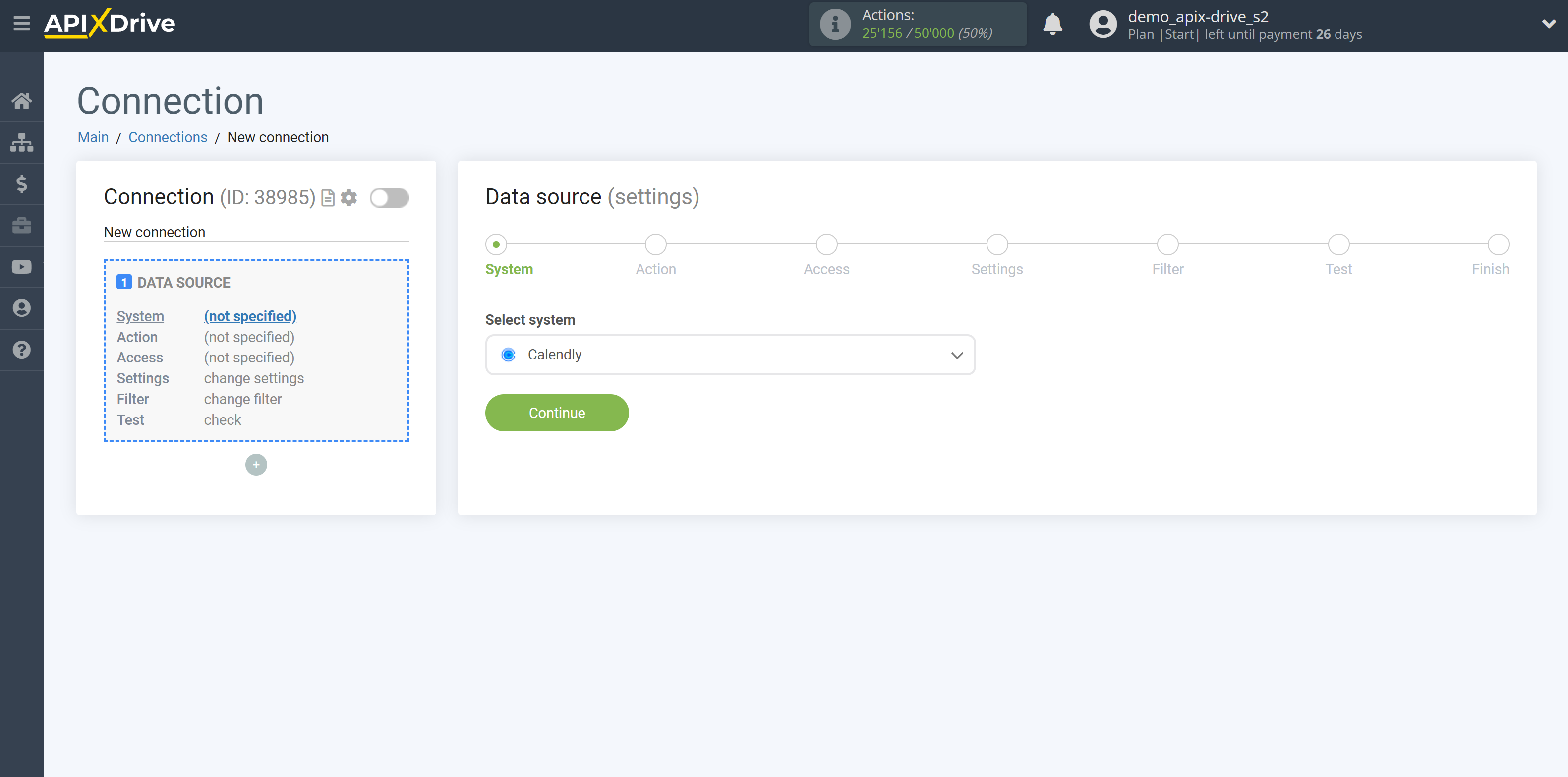 How to Connect Calendly as Data Source | System selection