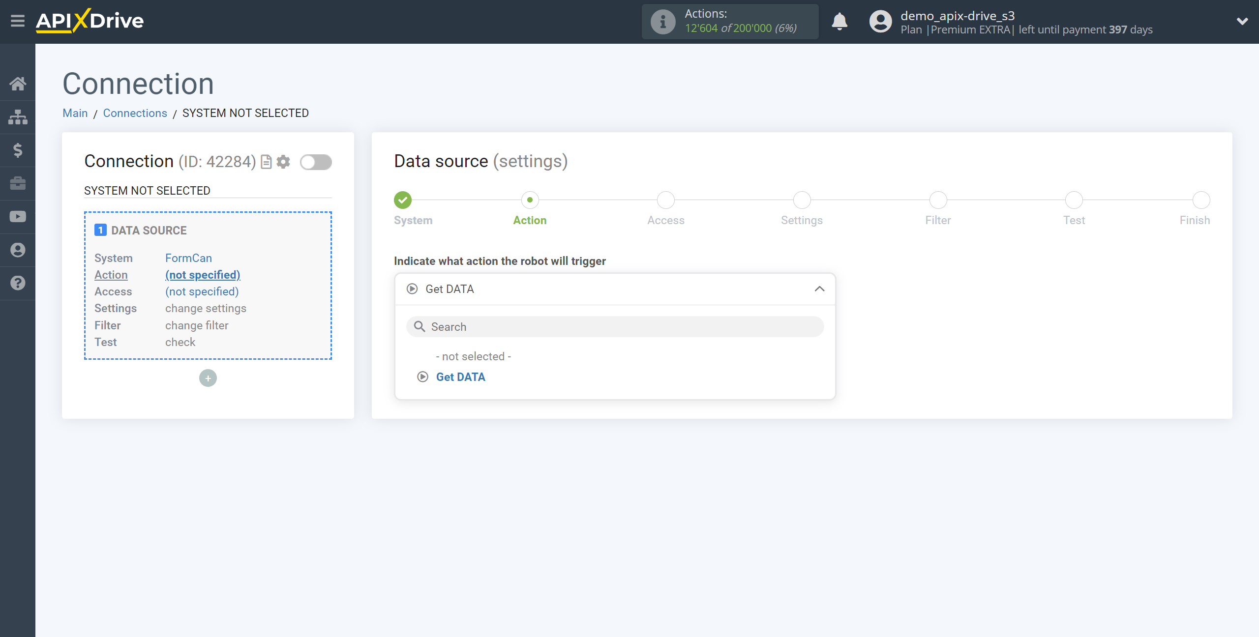 How to Connect FormCan as Data Source | Action selection