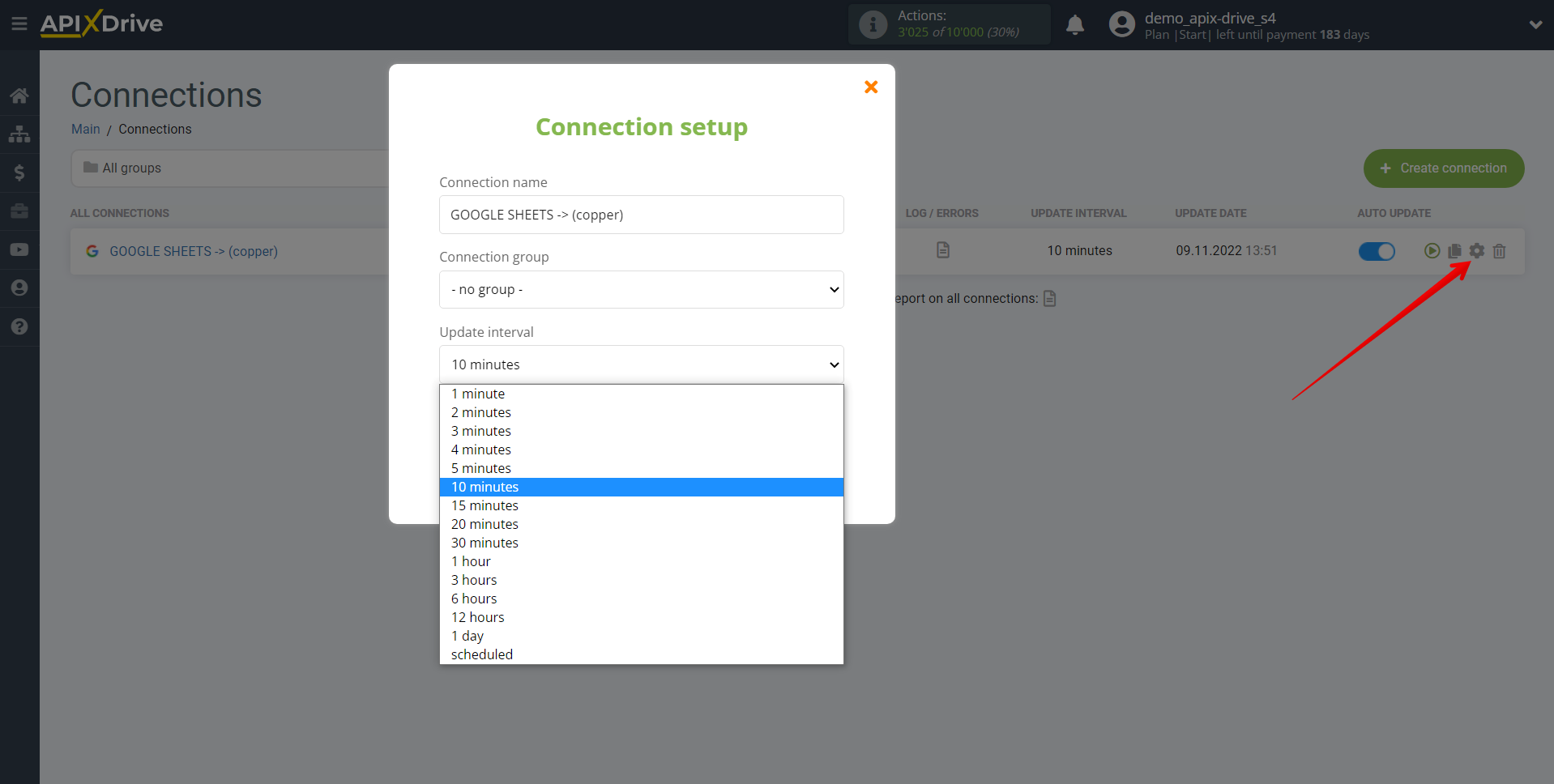 How to Connect Copper as Data Destination | Update interval