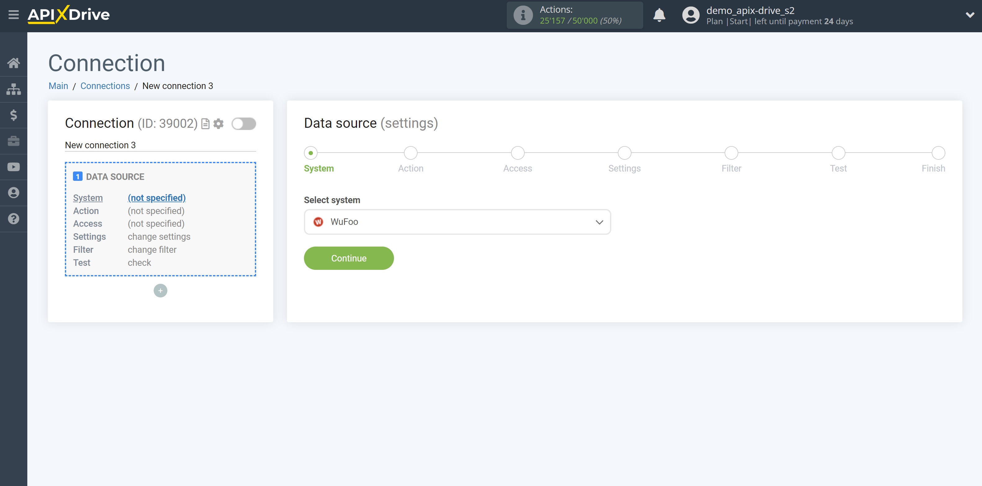 How to Connect WuFoo as Data Source | System selection