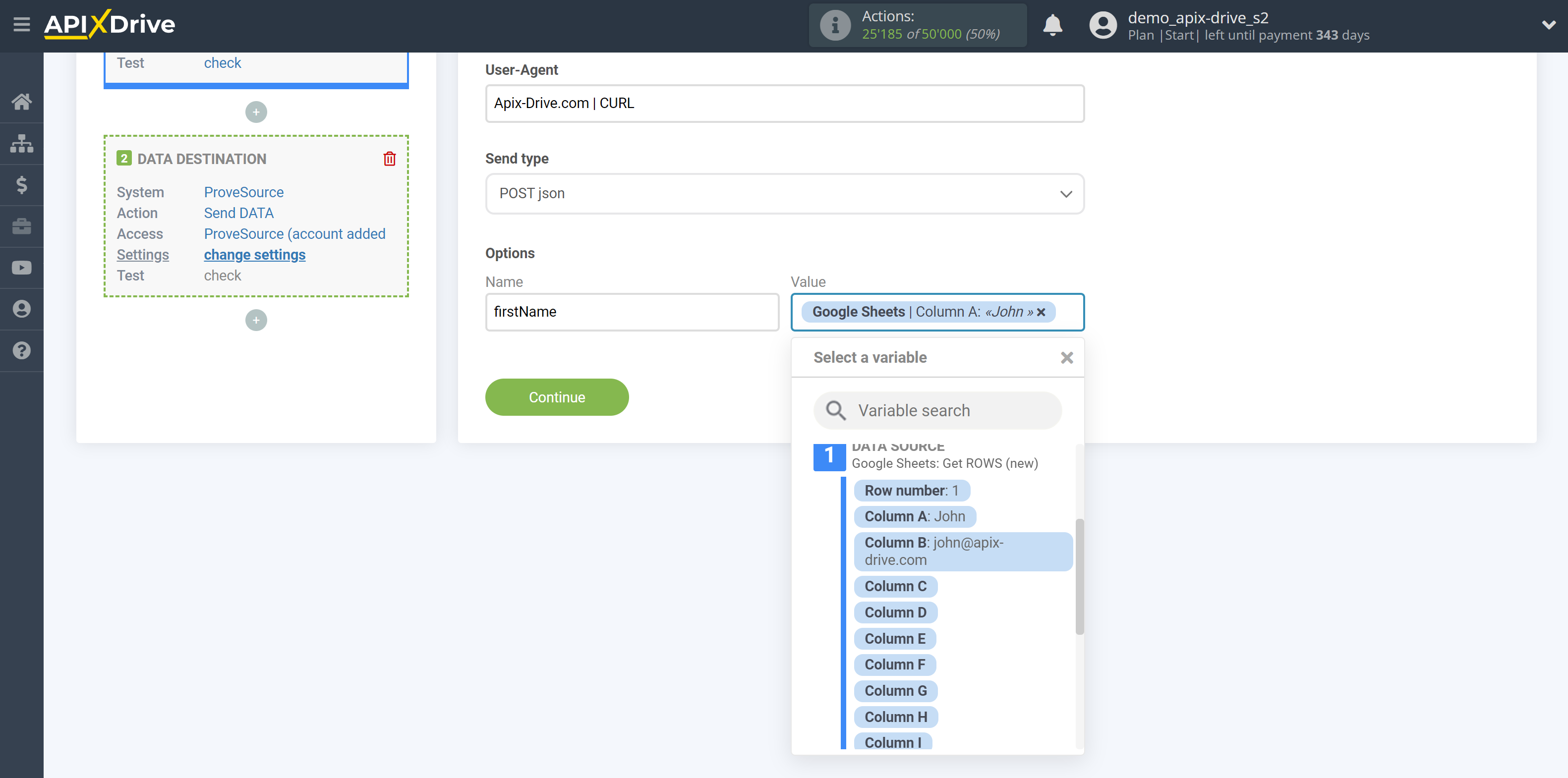 How to Connect ProveSource as Data Destination |&nbsp;Assigning Fields