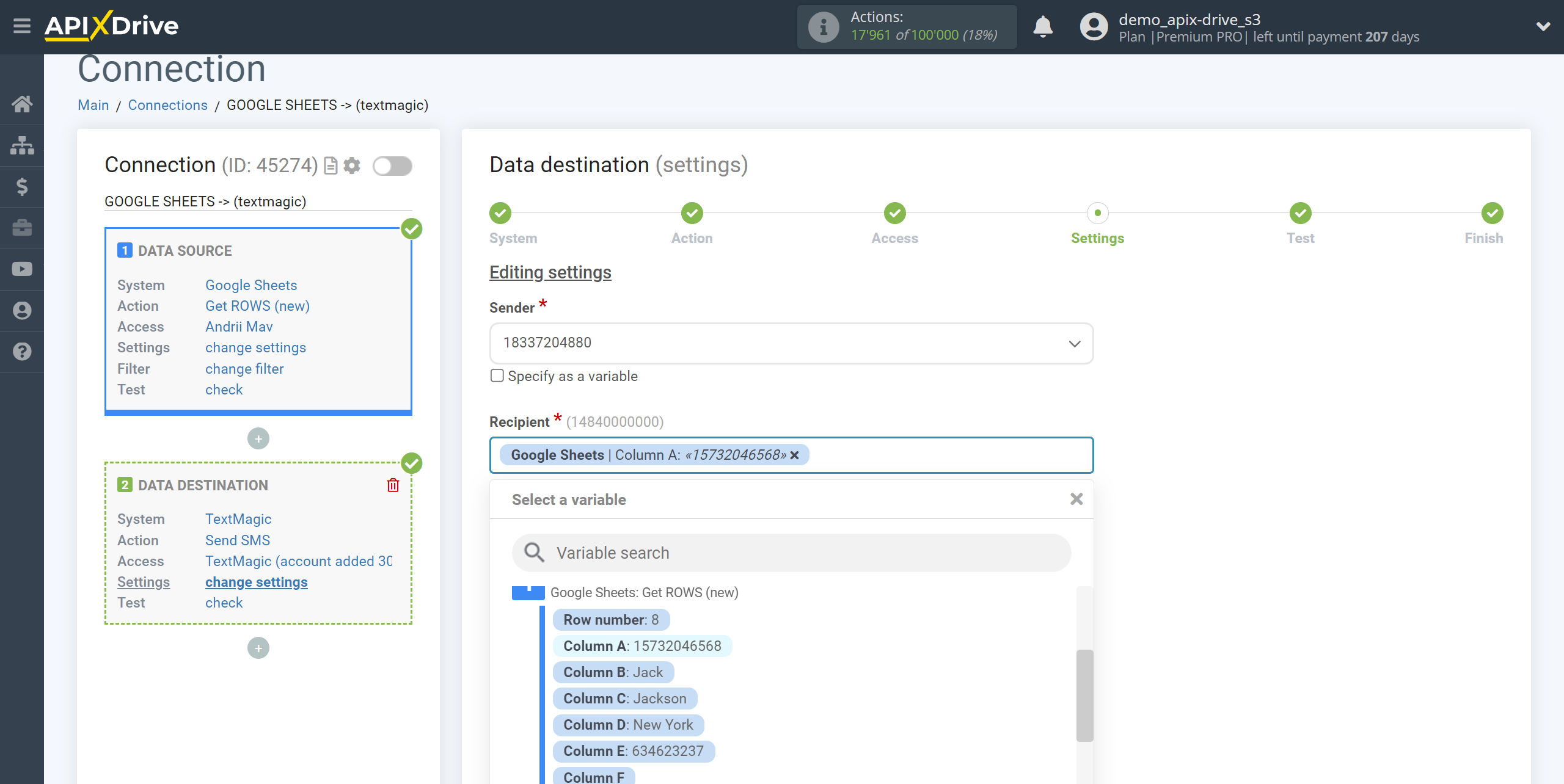 How to Connect TextMagic as Data Destination | Assigning fields