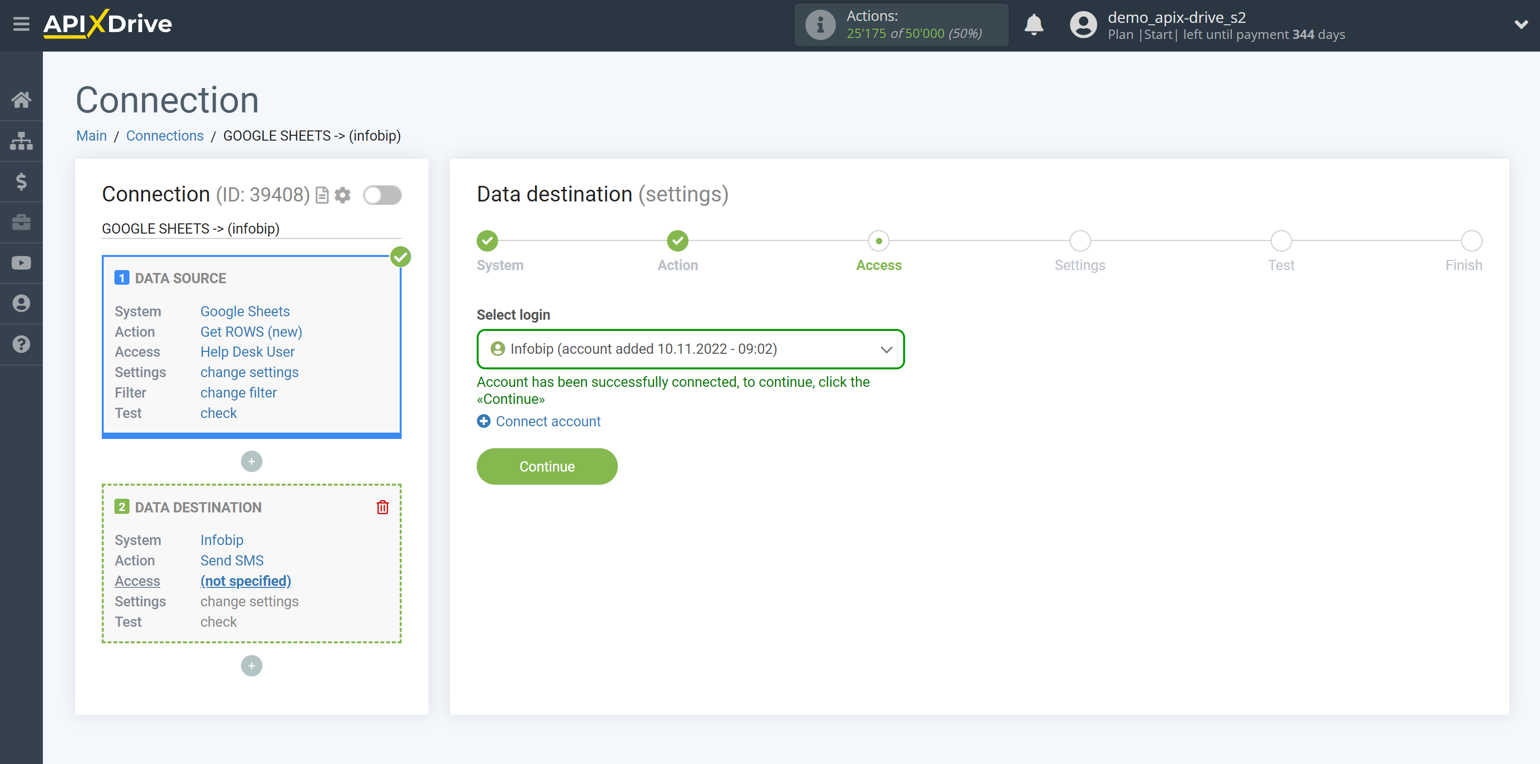 How to Connect Infobip as Data Destination |&nbsp;Account selection 