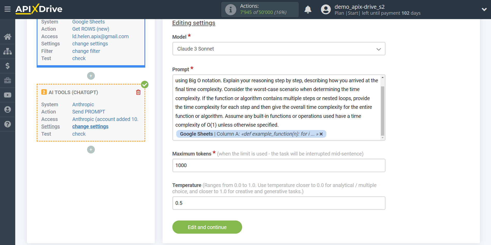 Setting up Anthropic in Google Sheets | Assigning fields