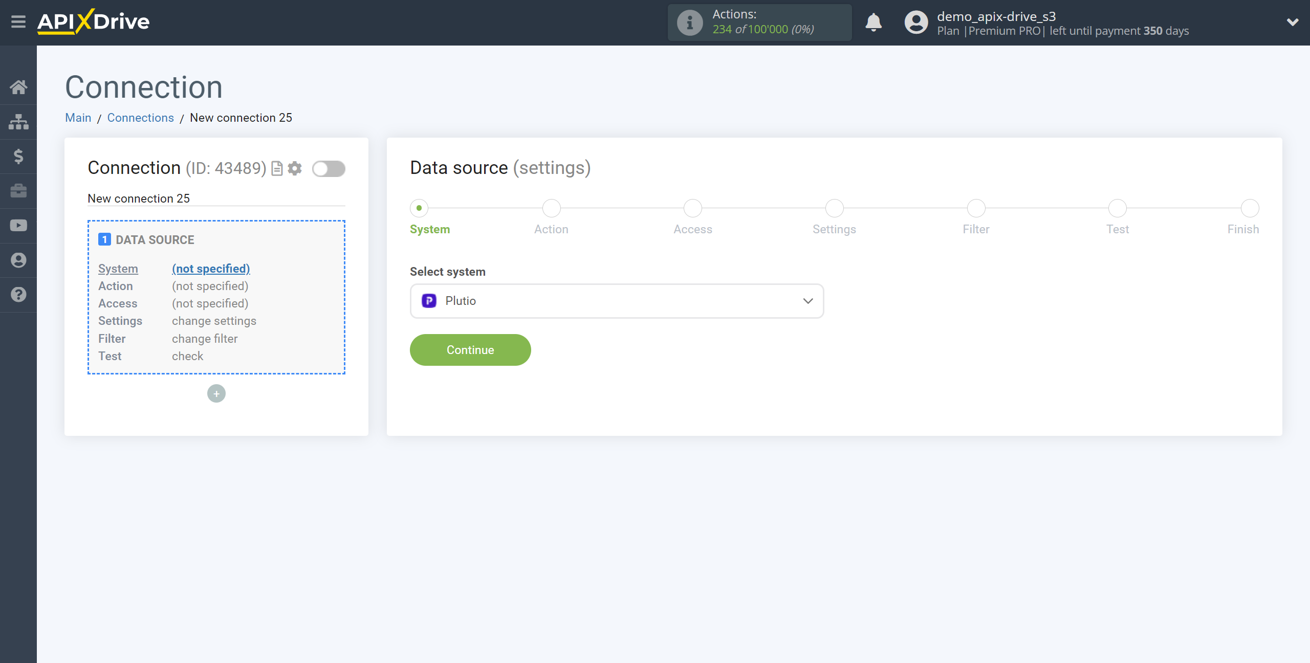 How to Connect Plutio as Data Source | System selection