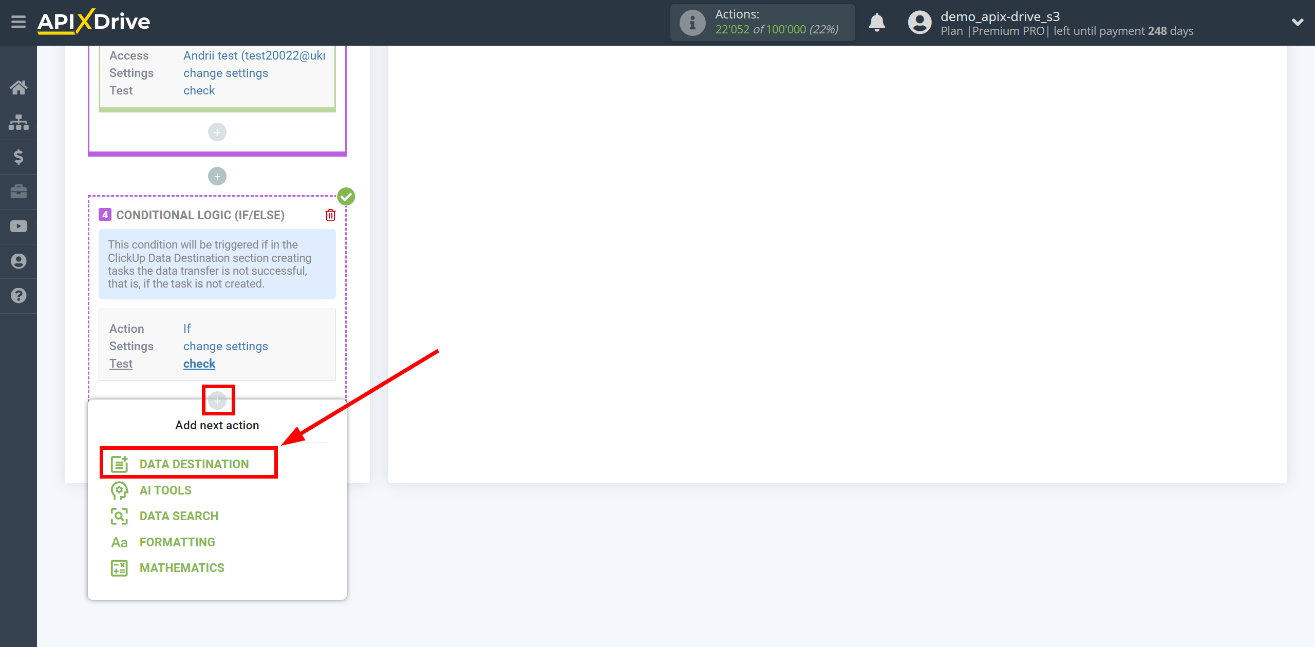 How to setup ClickUp Update Task / Create Task | Start setting up Slack Data Destination inside the Logic section