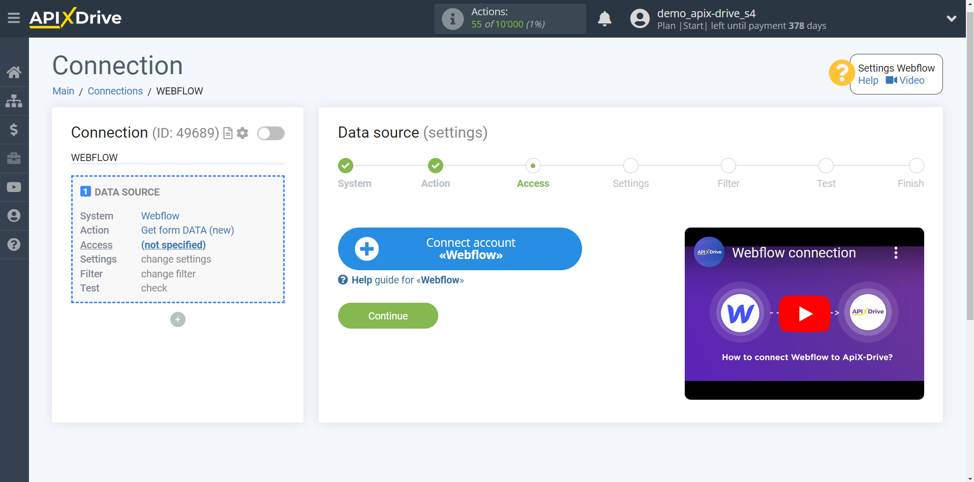 How to Connect Webflow as Data Source | Account connection