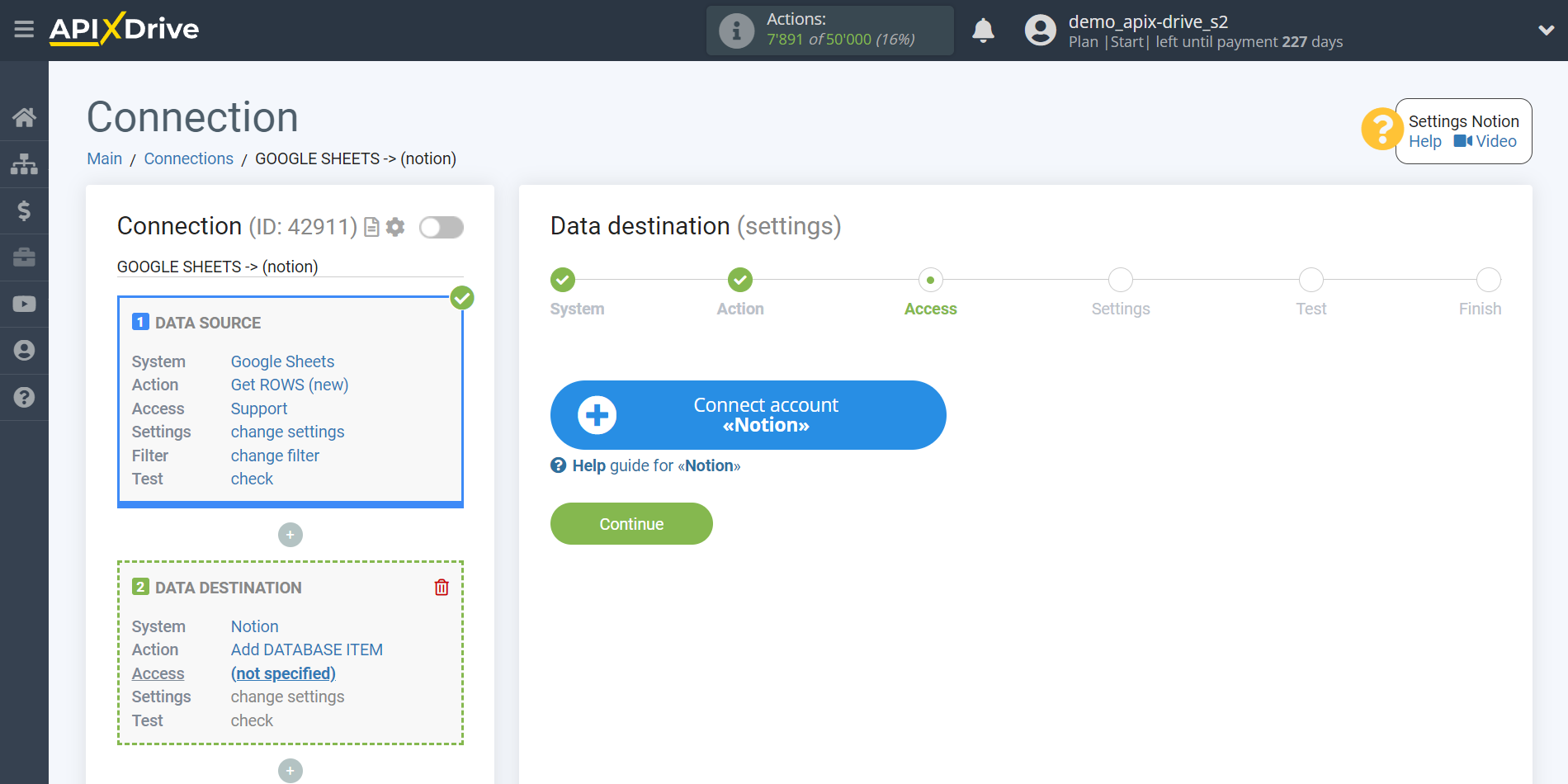 How to Connect Notion as Data Destination | Account connection